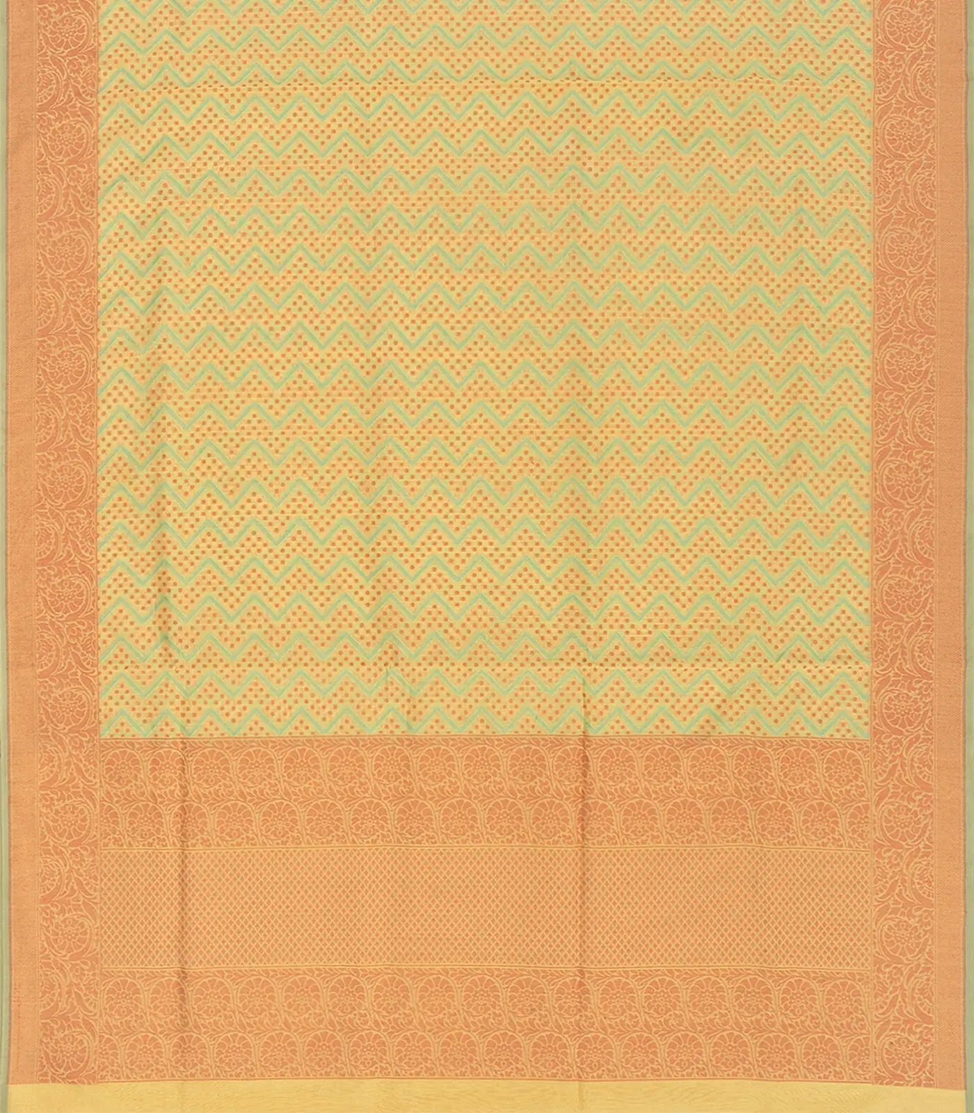 RmKV Cardamom Green Handloom Banarasi Cotton Saree With Chevron Motifs-Cardamom Green - view 2