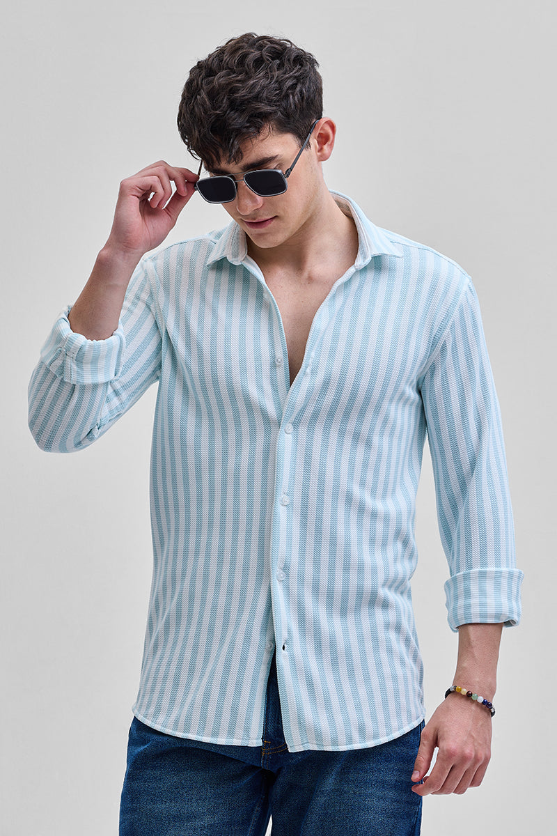 SNITCH Light Blue Stripes Slim Fit Shirt
