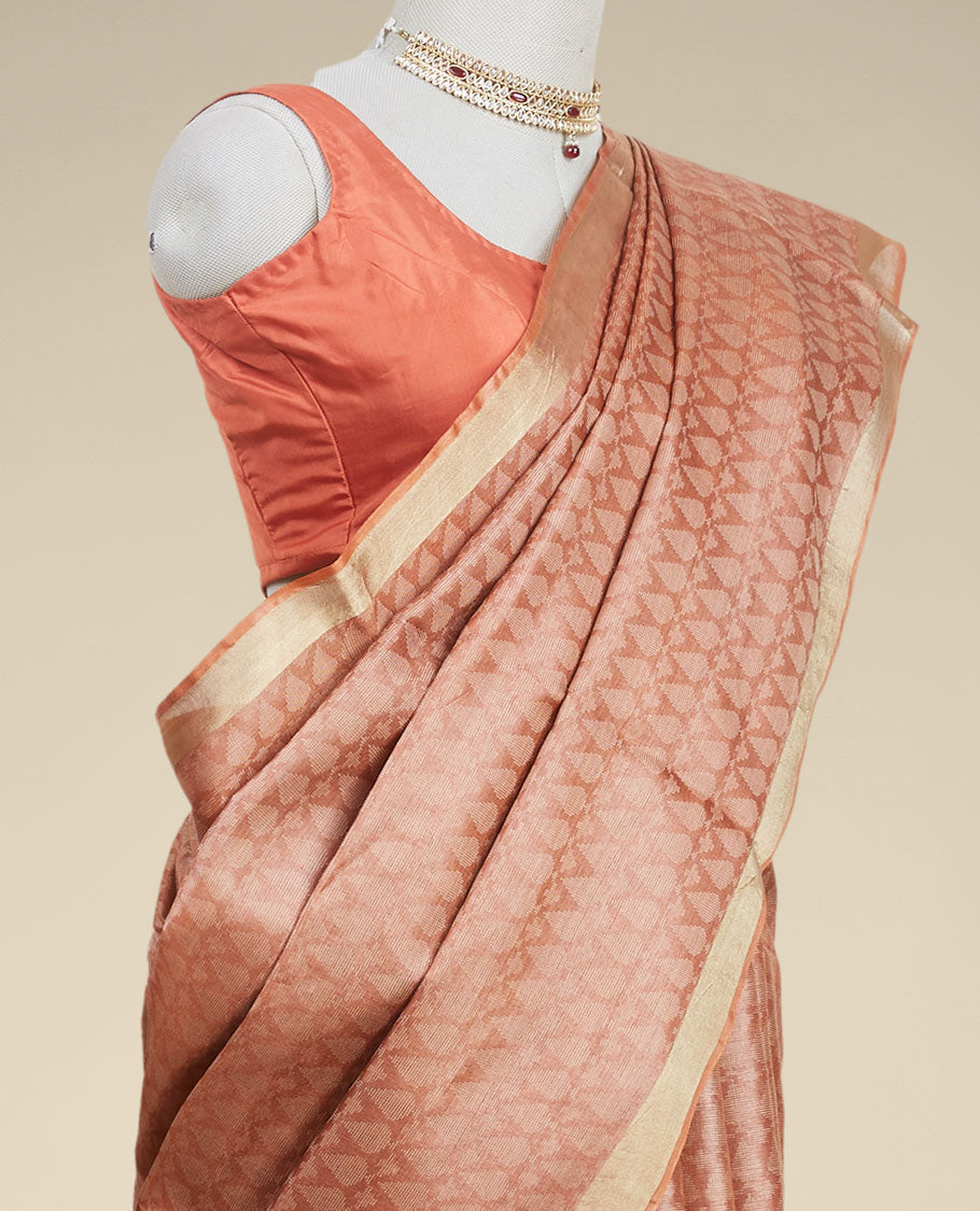 Pothys Brown leaf motifs design tusser silk saree with self zari border
