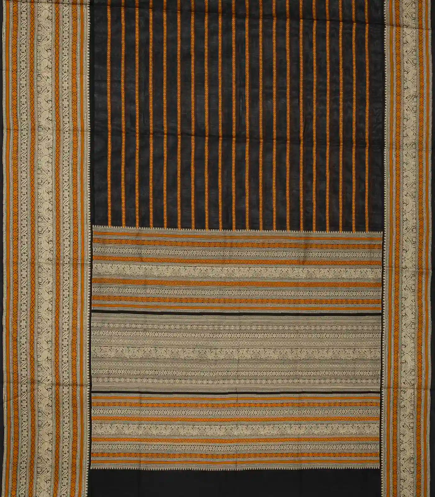 RmKV Black Handloom Silk Cotton Saree With Beldari Stripes - view 2