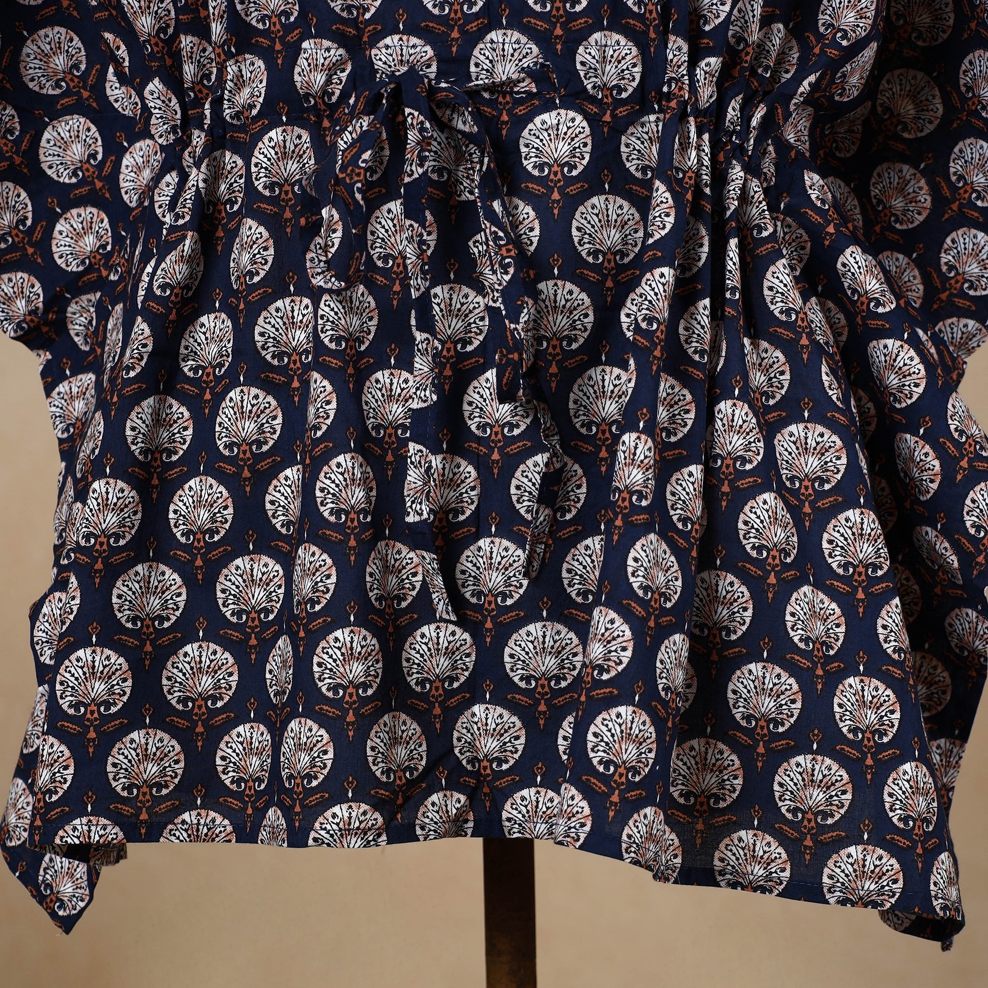 CHUTNEY CRAFT STUDIO Black - Hand Block Printed Cotton Kaftan with Tie-Up Waist (Short) - view 2