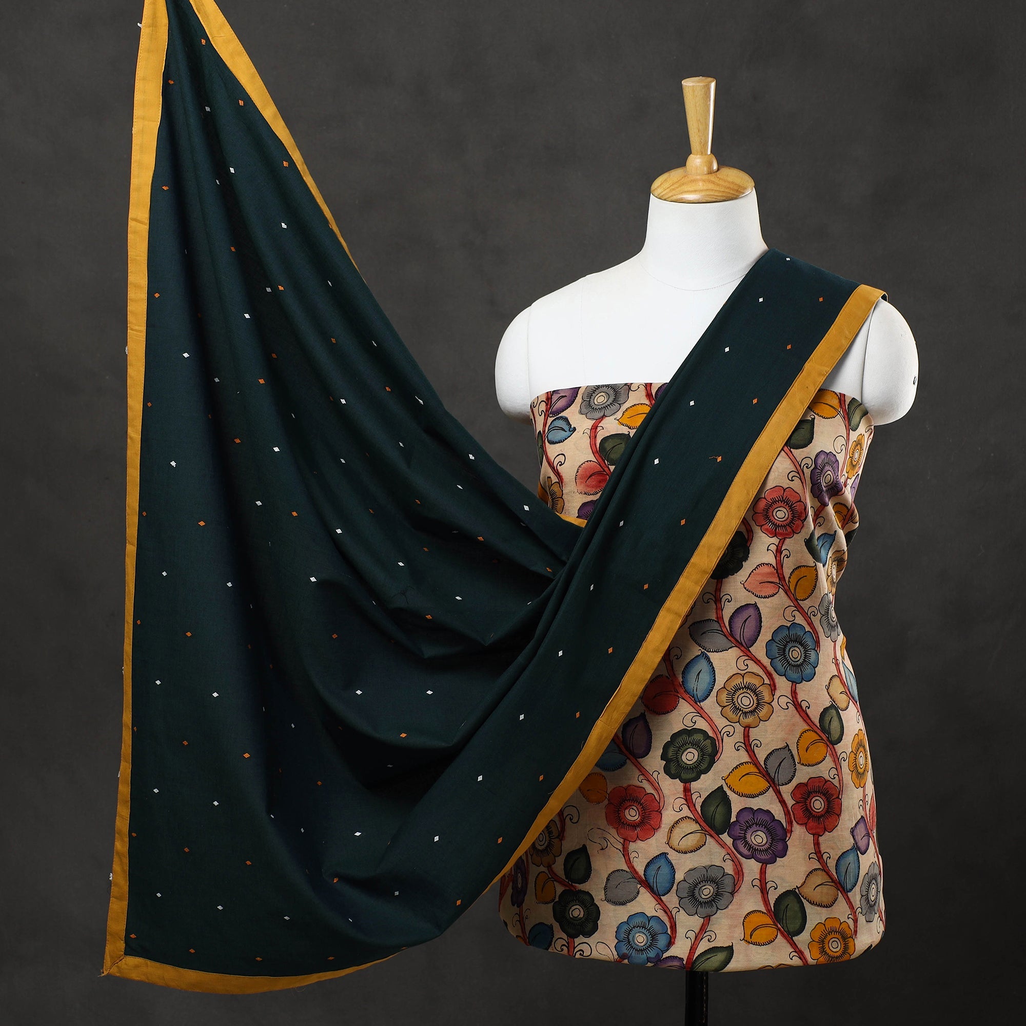 NOORI BAZAR Beige - 3pc Chanderi Silk Kalamkari Kurta with Jacquard Dupatta 11