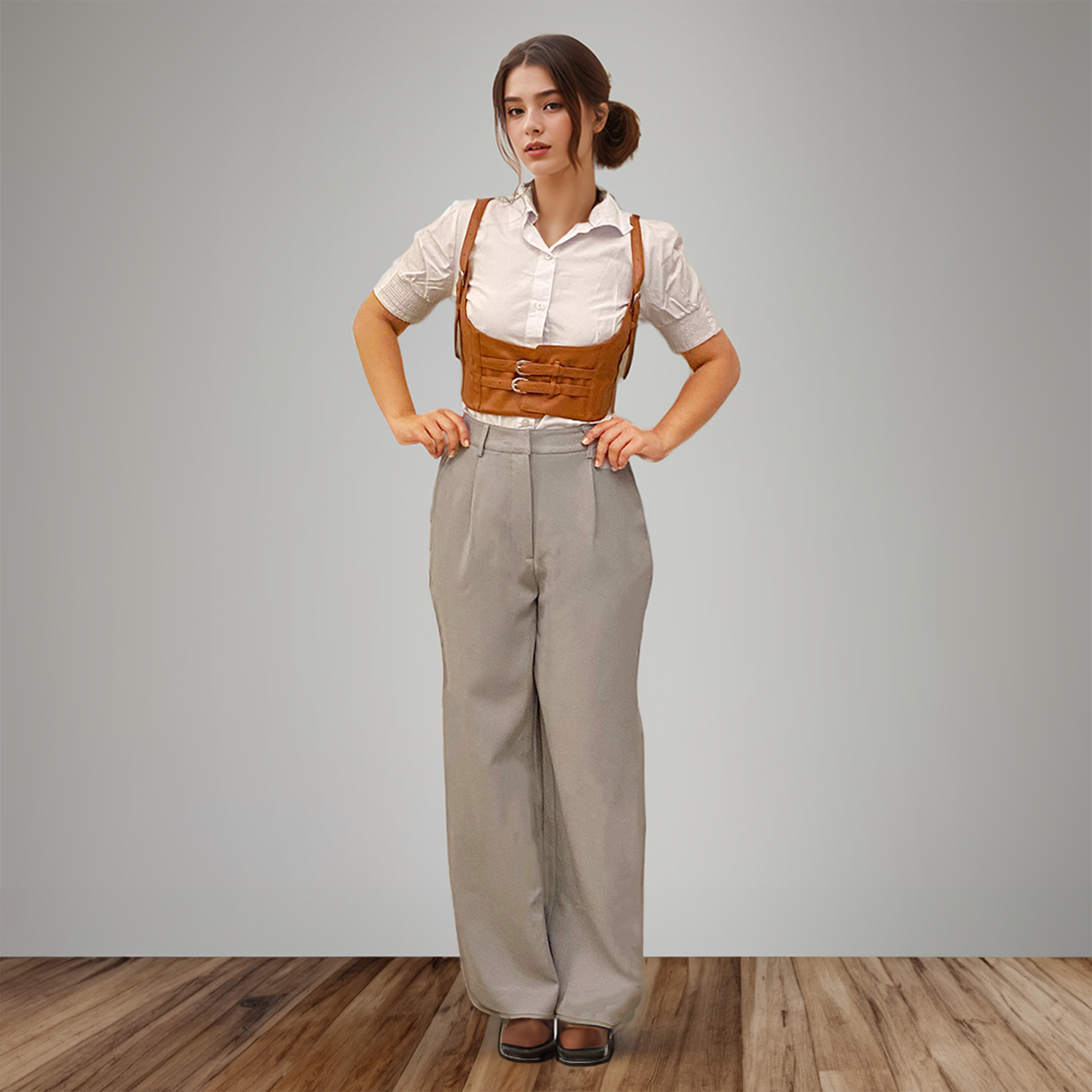 I Z F Grey Korean Pants & Shirt Waistcoat Set