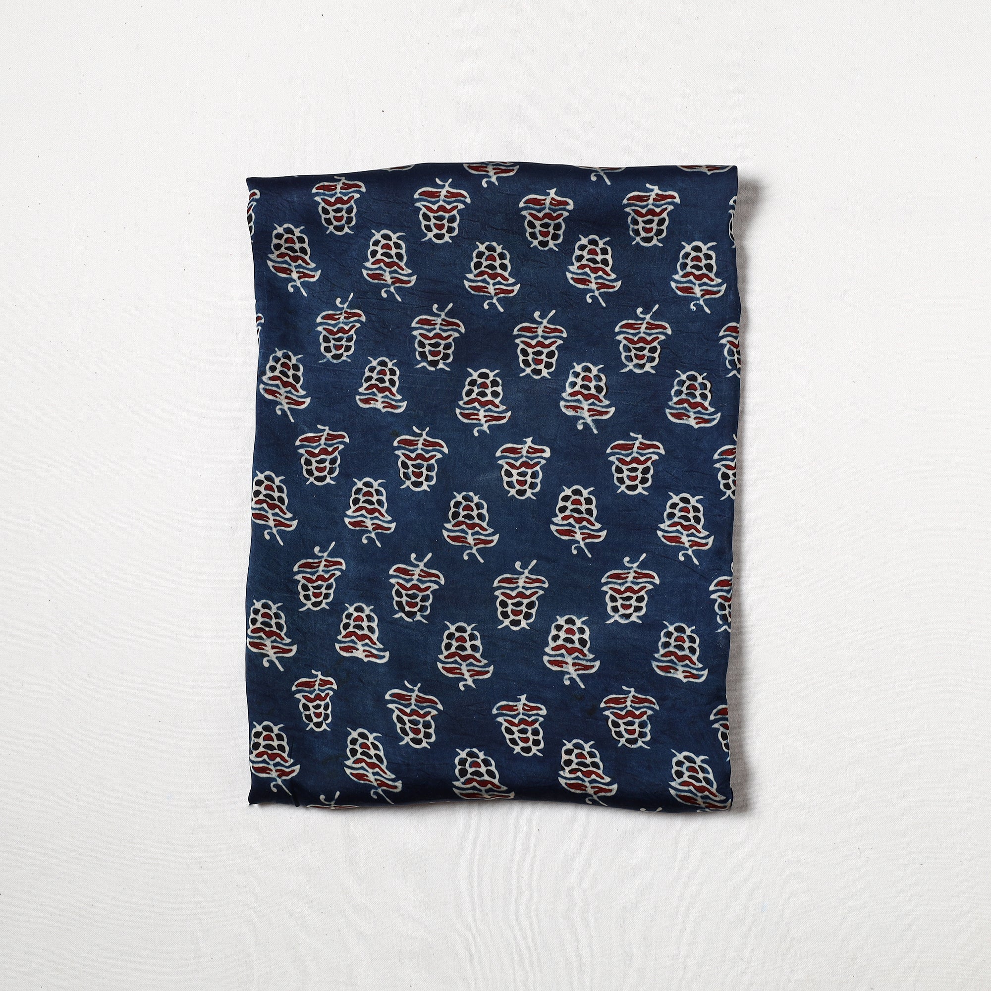 RIYAZ ABDULMAJID KHATRI - AJRAKH Blue - Ajrakh Hand Block Printed Modal Silk Precut Fabric (1 meter) 54