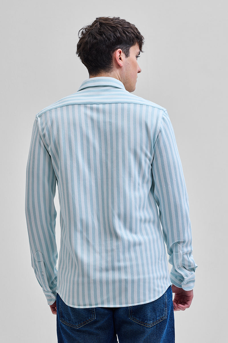 SNITCH Light Blue Stripes Slim Fit Shirt - view 6