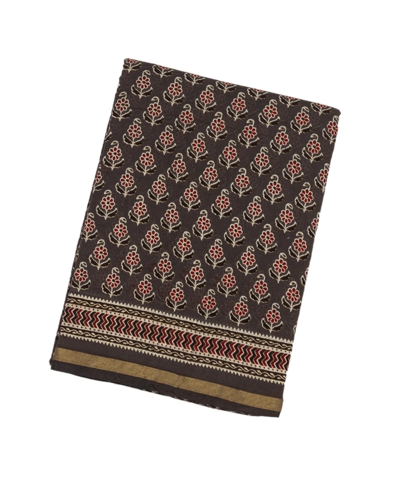 RmKV Dark Grey Woven Jaipur Cotton Saree With Printed Floral Motifs
