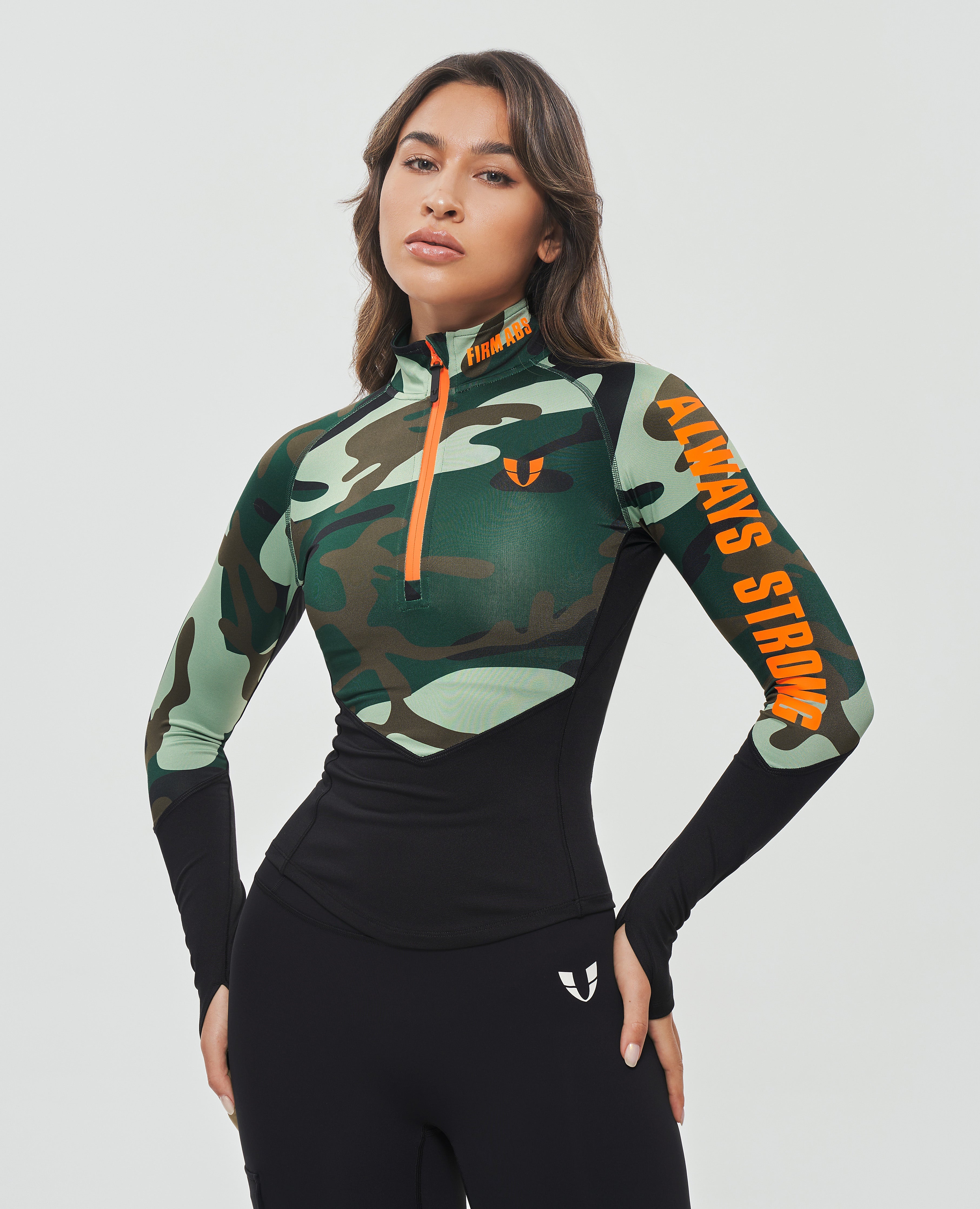FIRM ABS Half Zip Long Sleeve Top - Green Camo - view 6