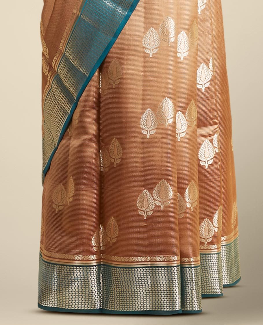 Pothys Multi-color jaal Mysore silk saree with zari design, contrast traditional zari border of floral enclosed paisleys - view 3