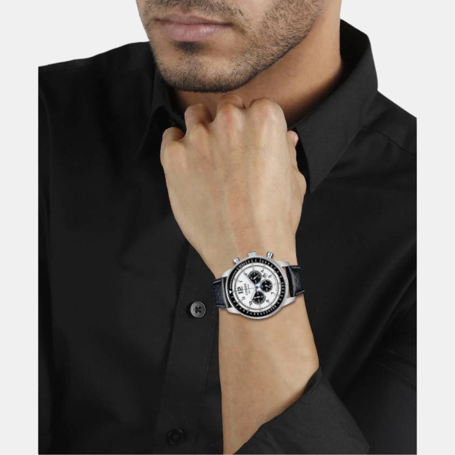 Citizen Eco-Drive Men Eco-Drive White Dial Chronograph Leather Watch CA4500-32A - view 4