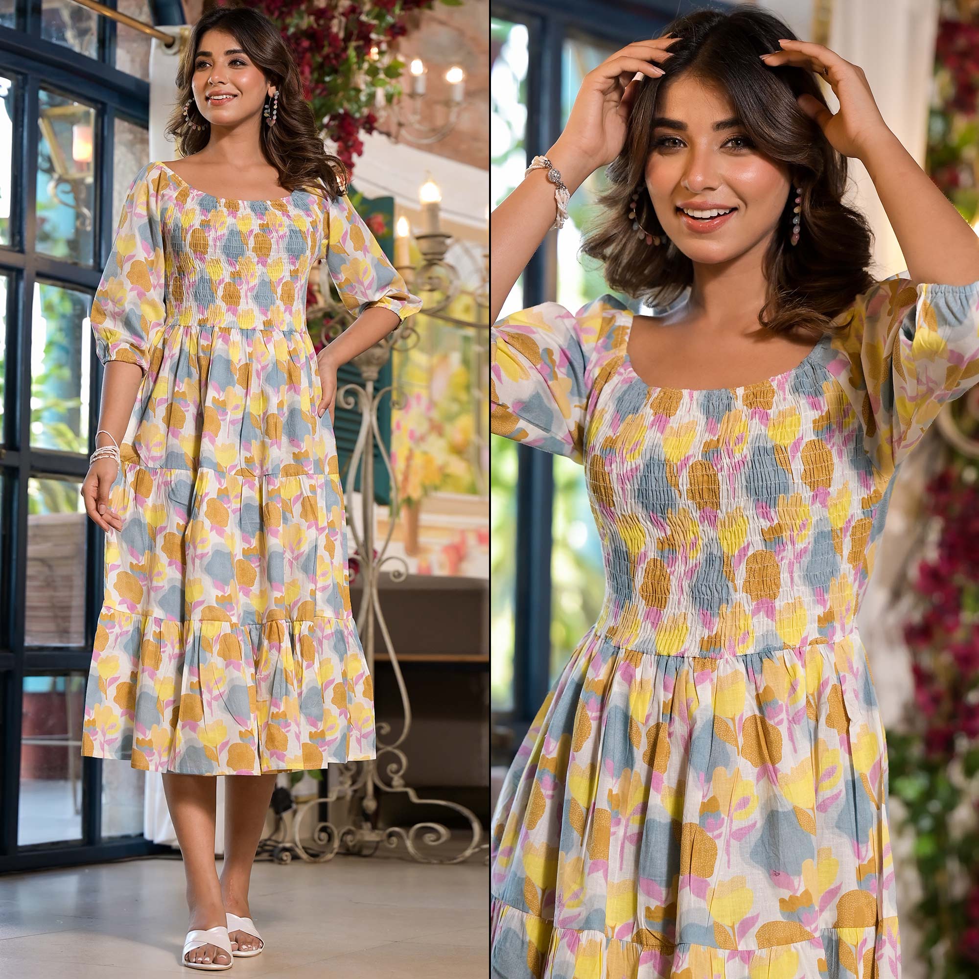 Peachmode Multicolor Floral Printed Pure Cotton Maxi Dress