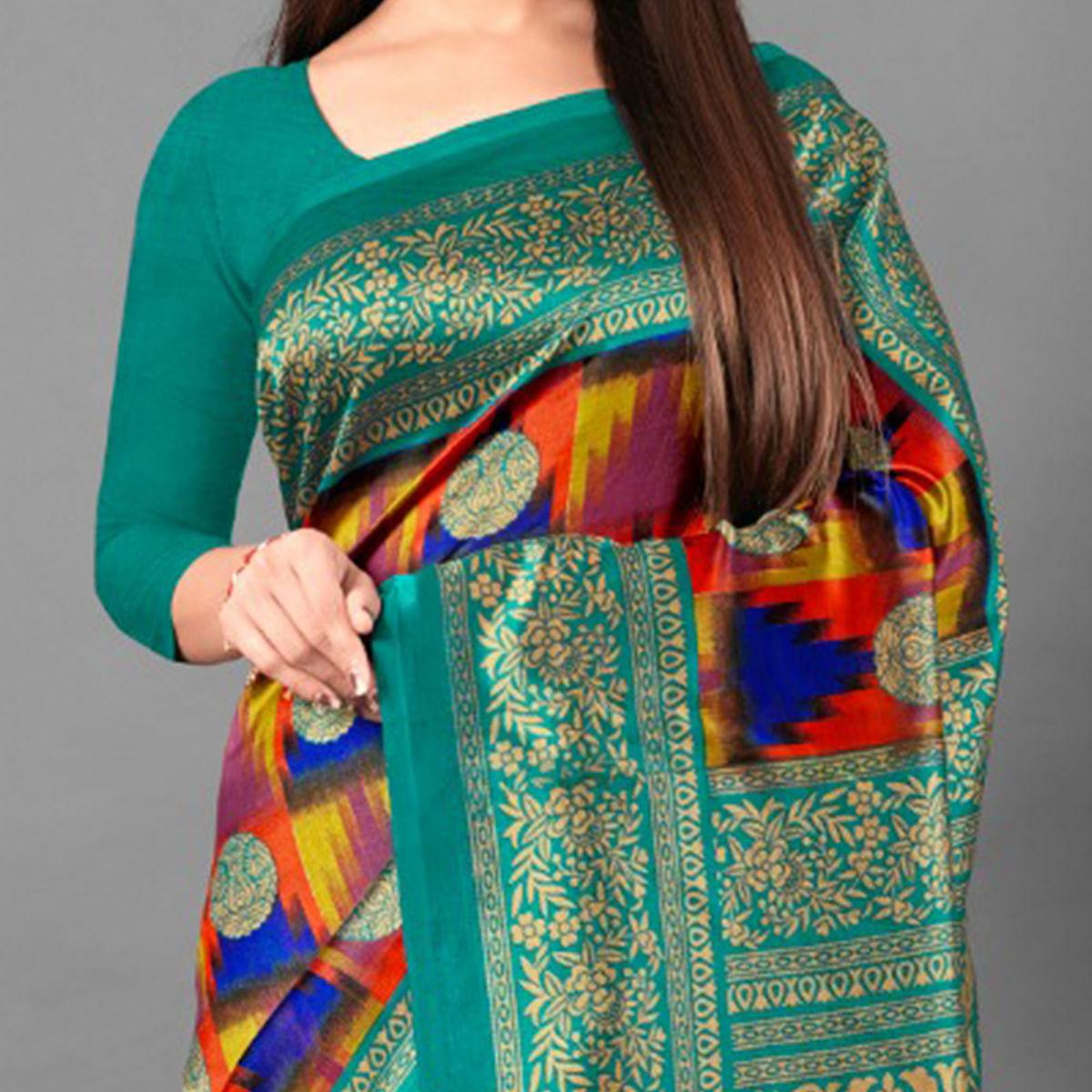 Peachmode Multicolor Casual Wear Geometric Art Silk Saree - view 2