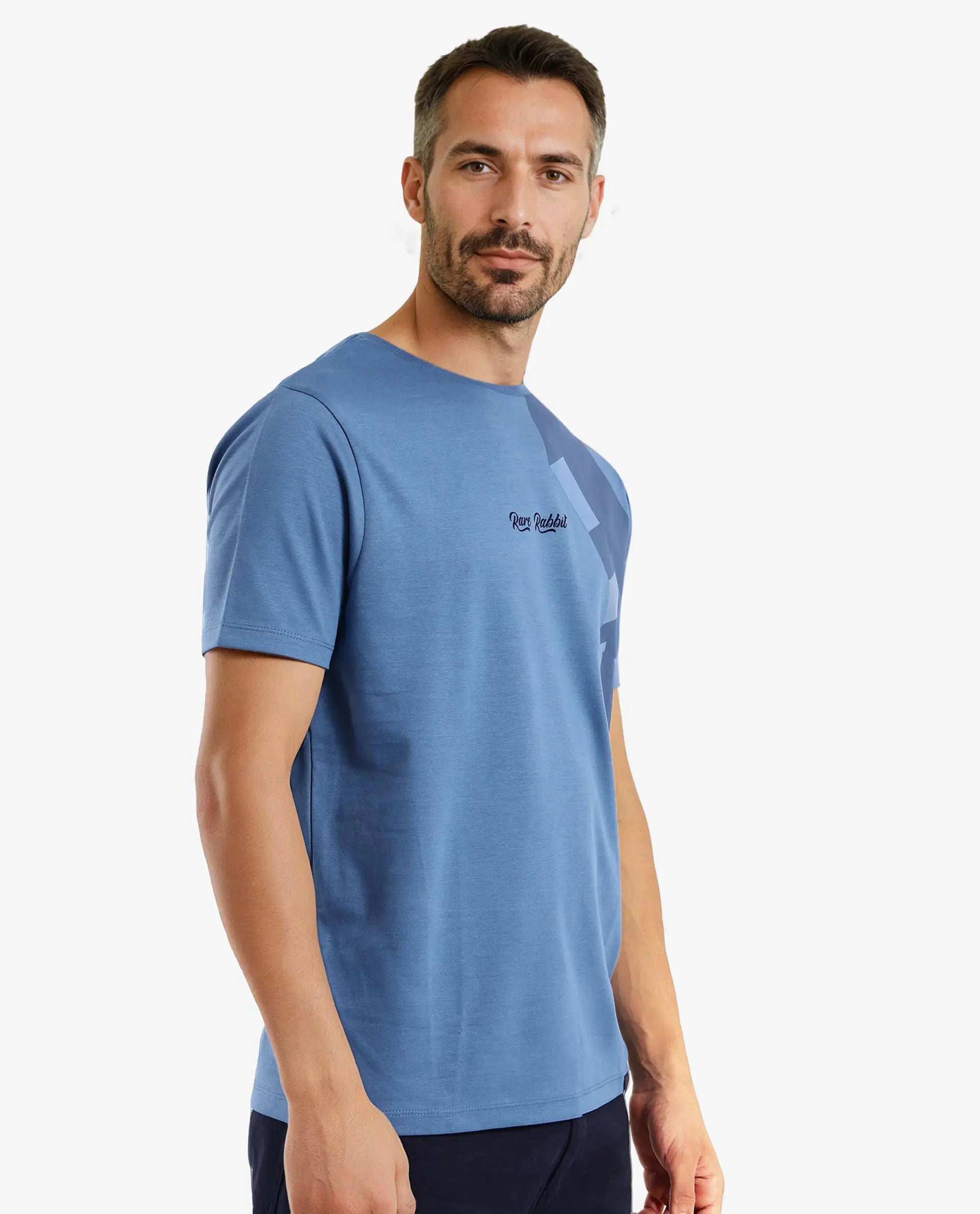Rare Rabbit Men Antu Blue Cotton Polyester Fabric Short Sleeve Crew Neck Logo Print Oversized T-Shirt - view 7
