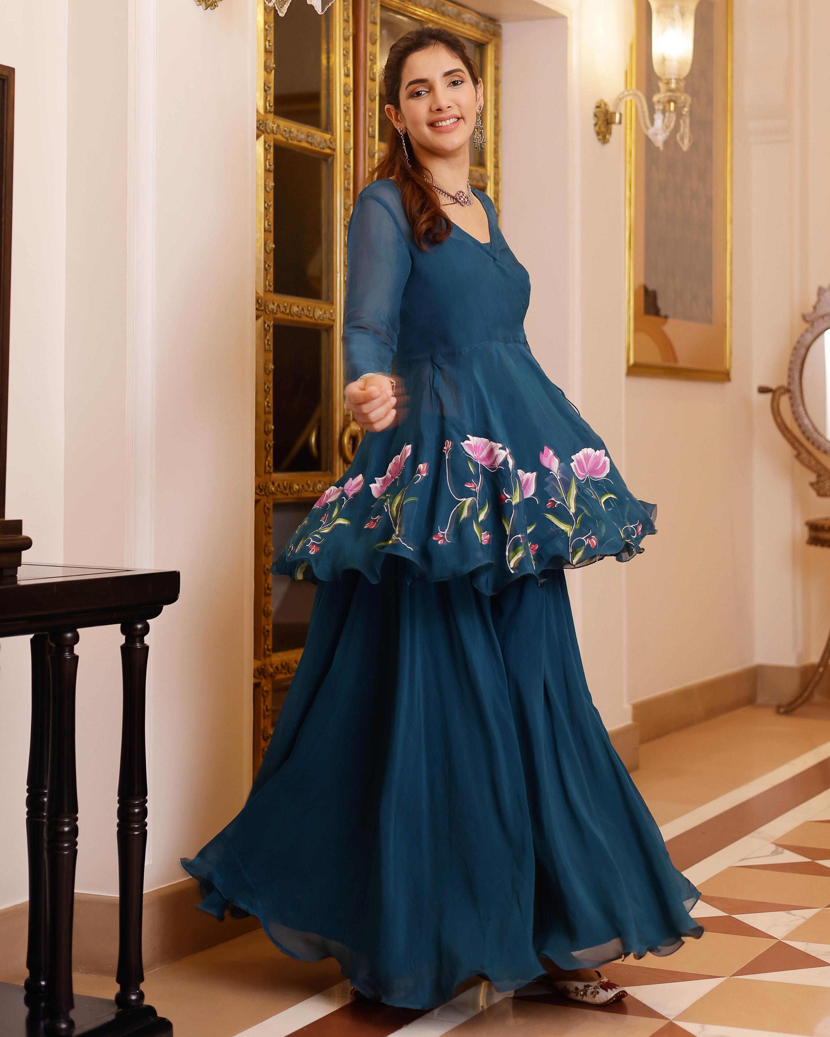 Aachho Kaasni Handpainted Organza Sharara Set - view 2