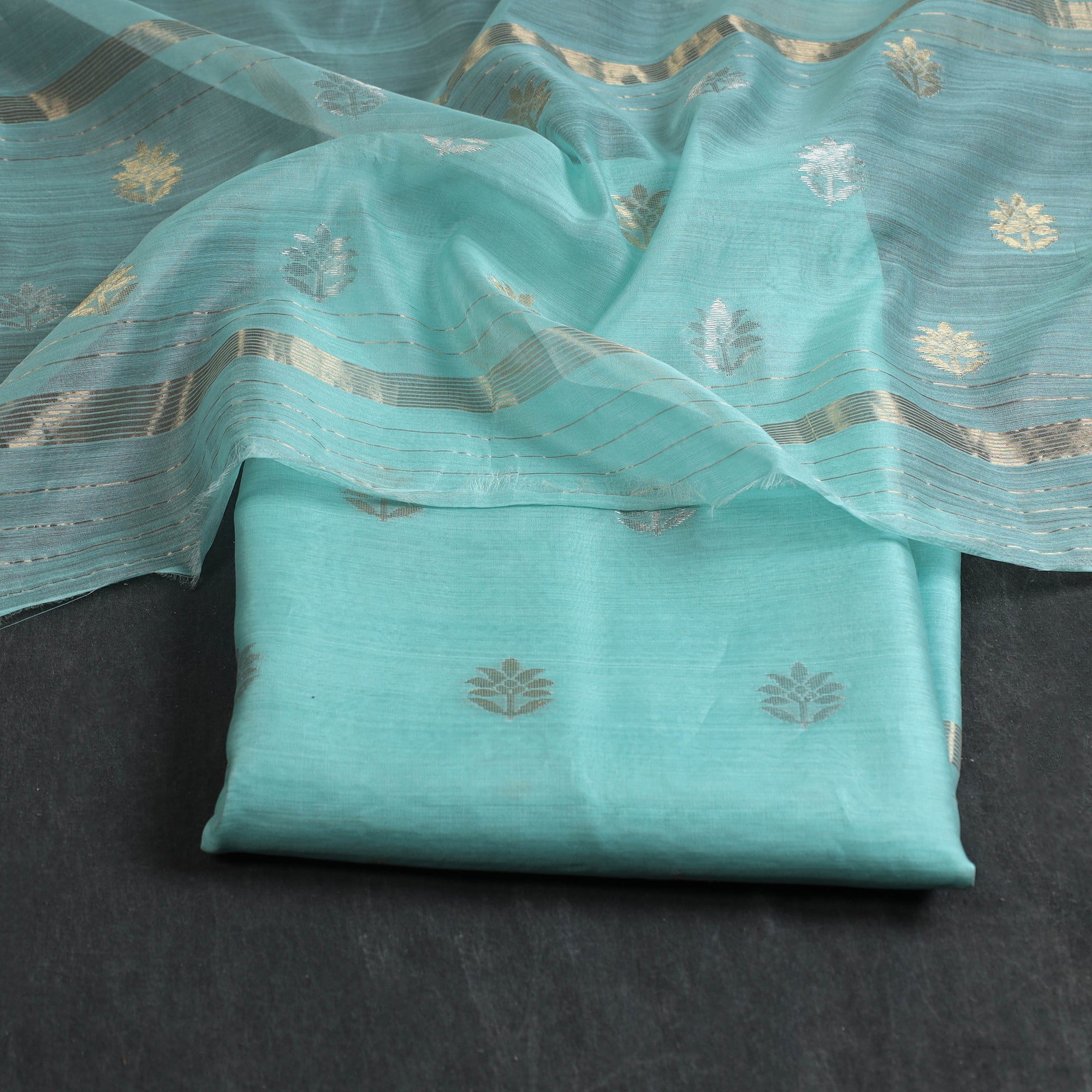 CHANDERI BY RAUPH KHAN 2pc Zari Buti Handloom Chanderi Silk Dress Material 24 - view 2