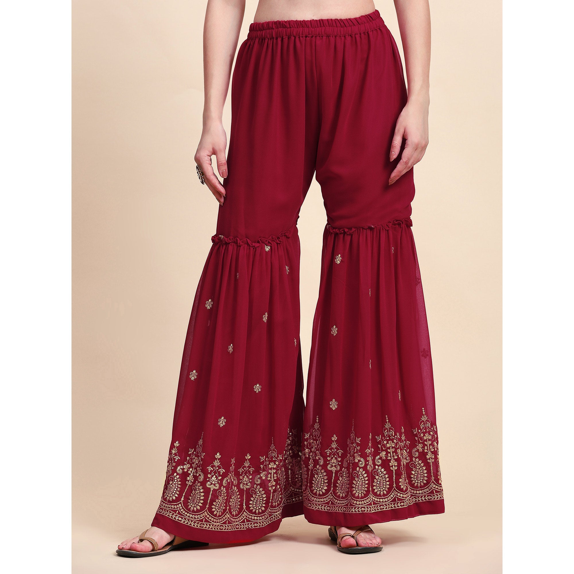 Peachmode Maroon Floral Embroidered Georgette Semi Stitched Suit - view 9