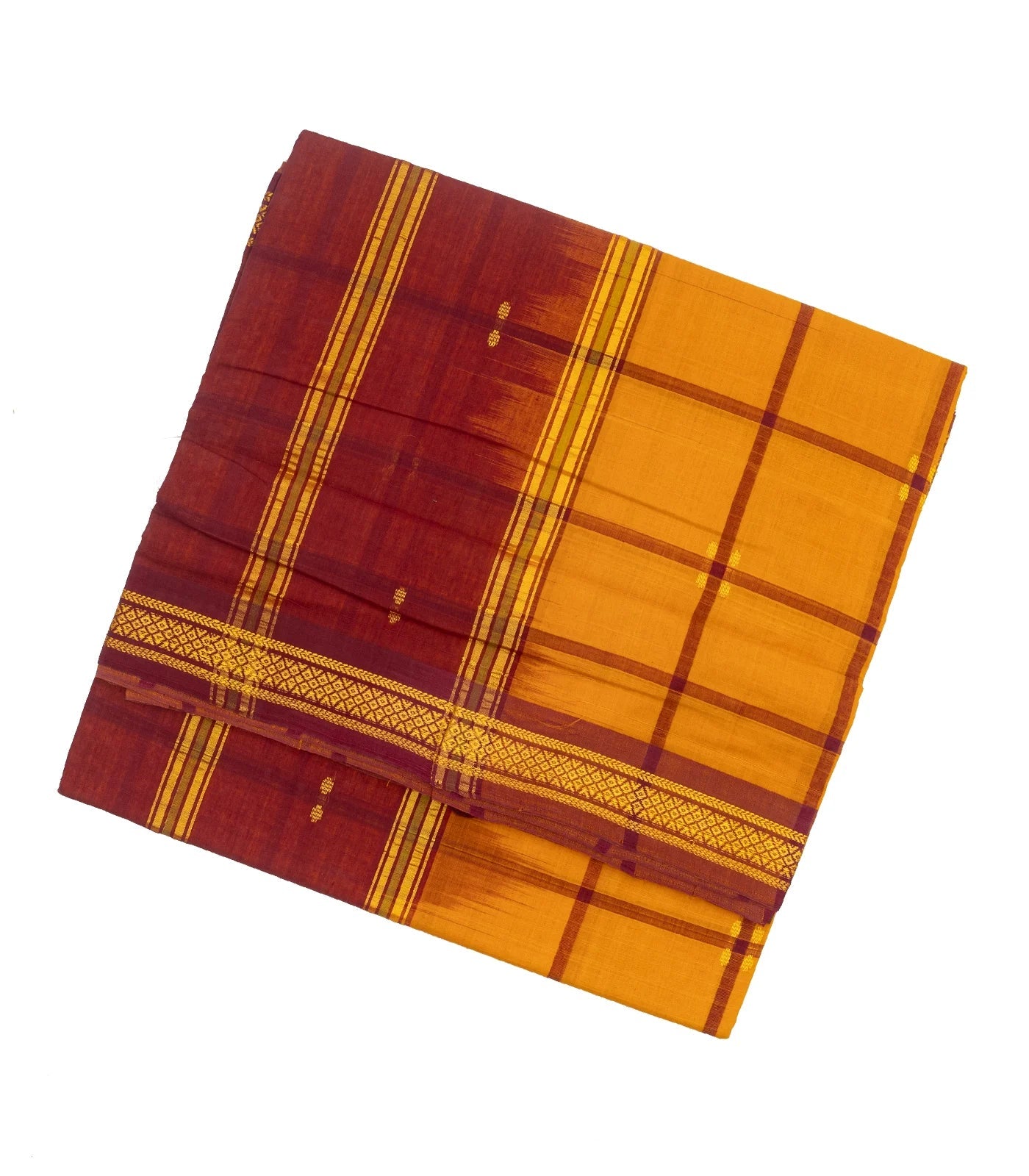 RmKV Mustard Handloom Kadapa Cotton Saree With Checks