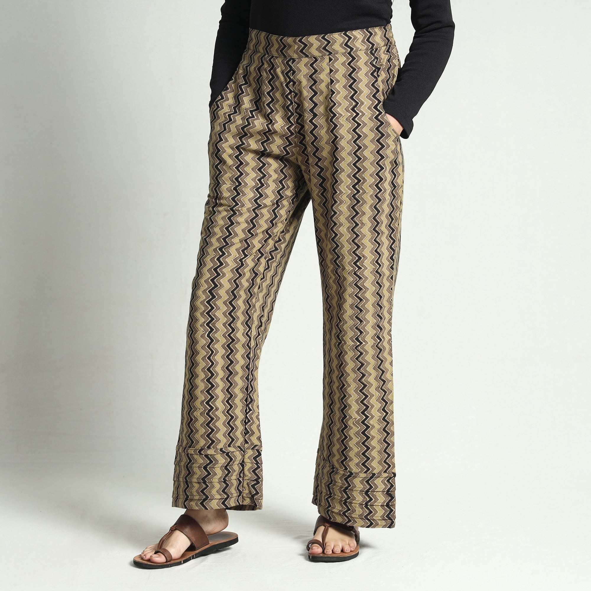 ITOKRI CASUALS Brown - Ajrakh Block Printed Cotton Elasticated Palazzo