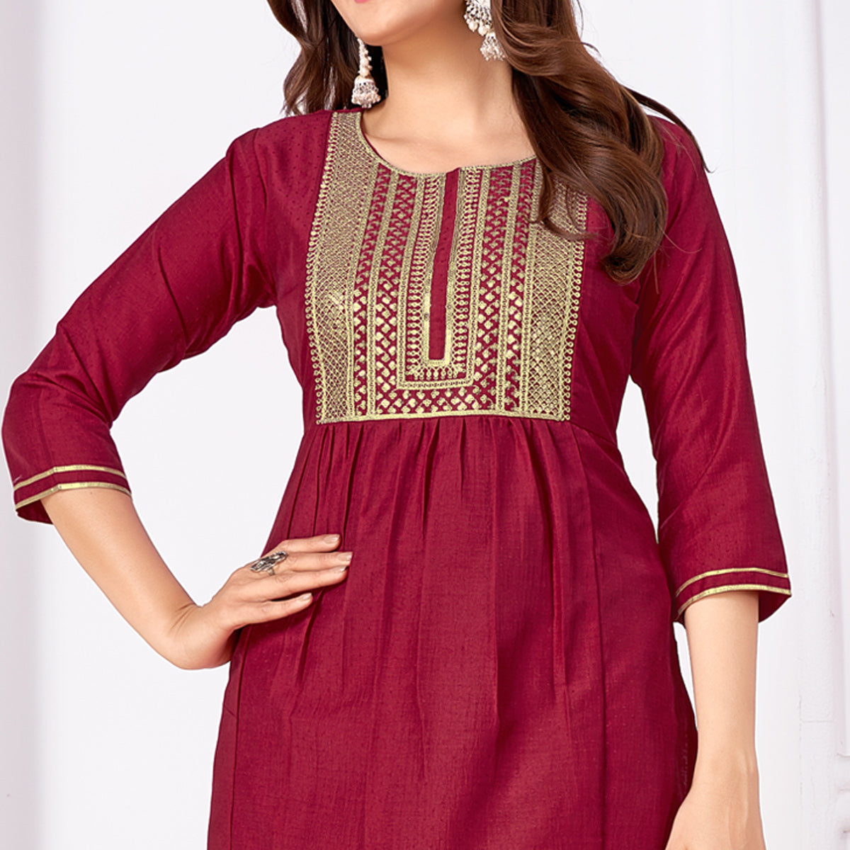 Peachmode Seller Dark Magenta Embroidered Art Silk Salwar Suit - view 3