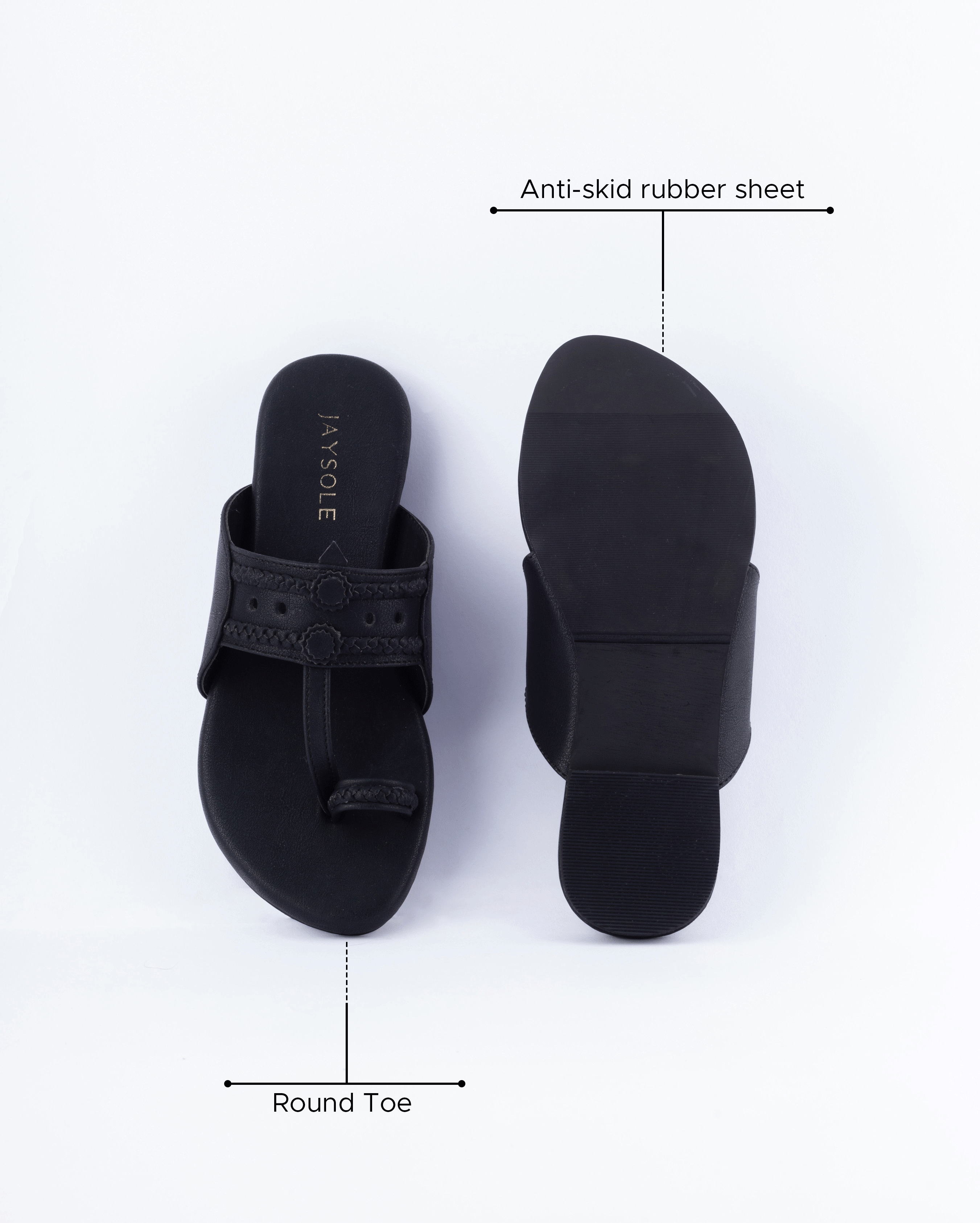 Jaysole Melanie Black Solid Kolha Flats - view 6