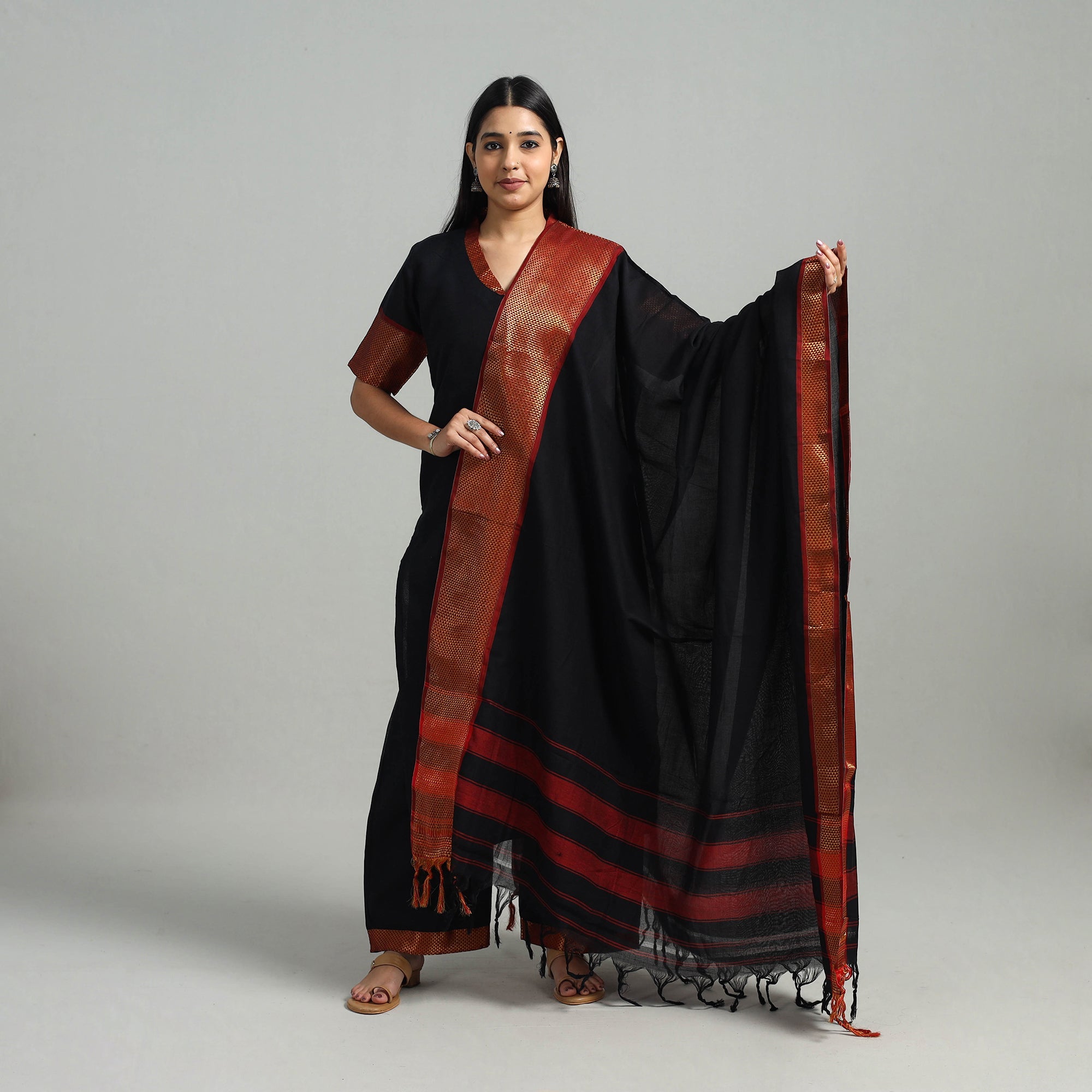 ITOKRI CASUALS Black - Cotton Dharwad Kurta Set with Palazzo & Dupatta 17