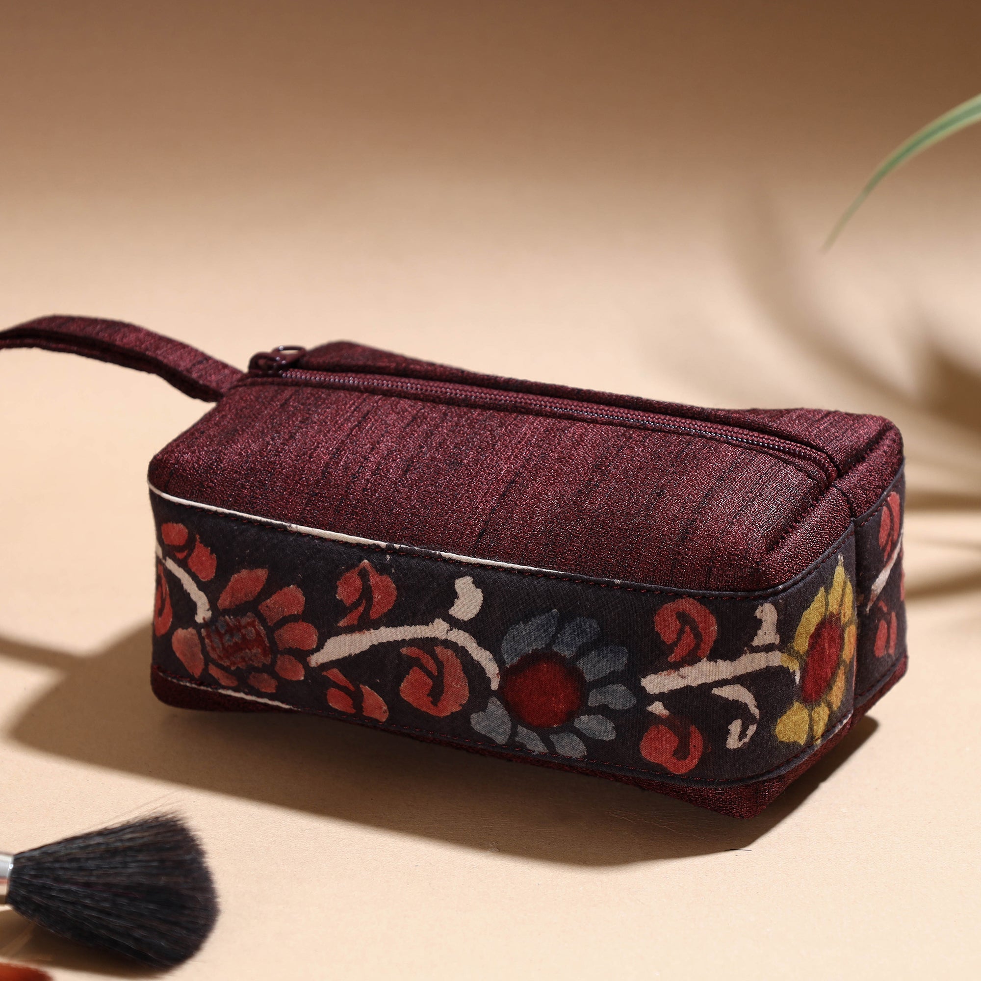 DWARAKA PLUS Brown - Handpainted Kalamkari Natural Dyed Ghicha Silk Multipurpose Cosmetic/Toiletry Pouch - view 2