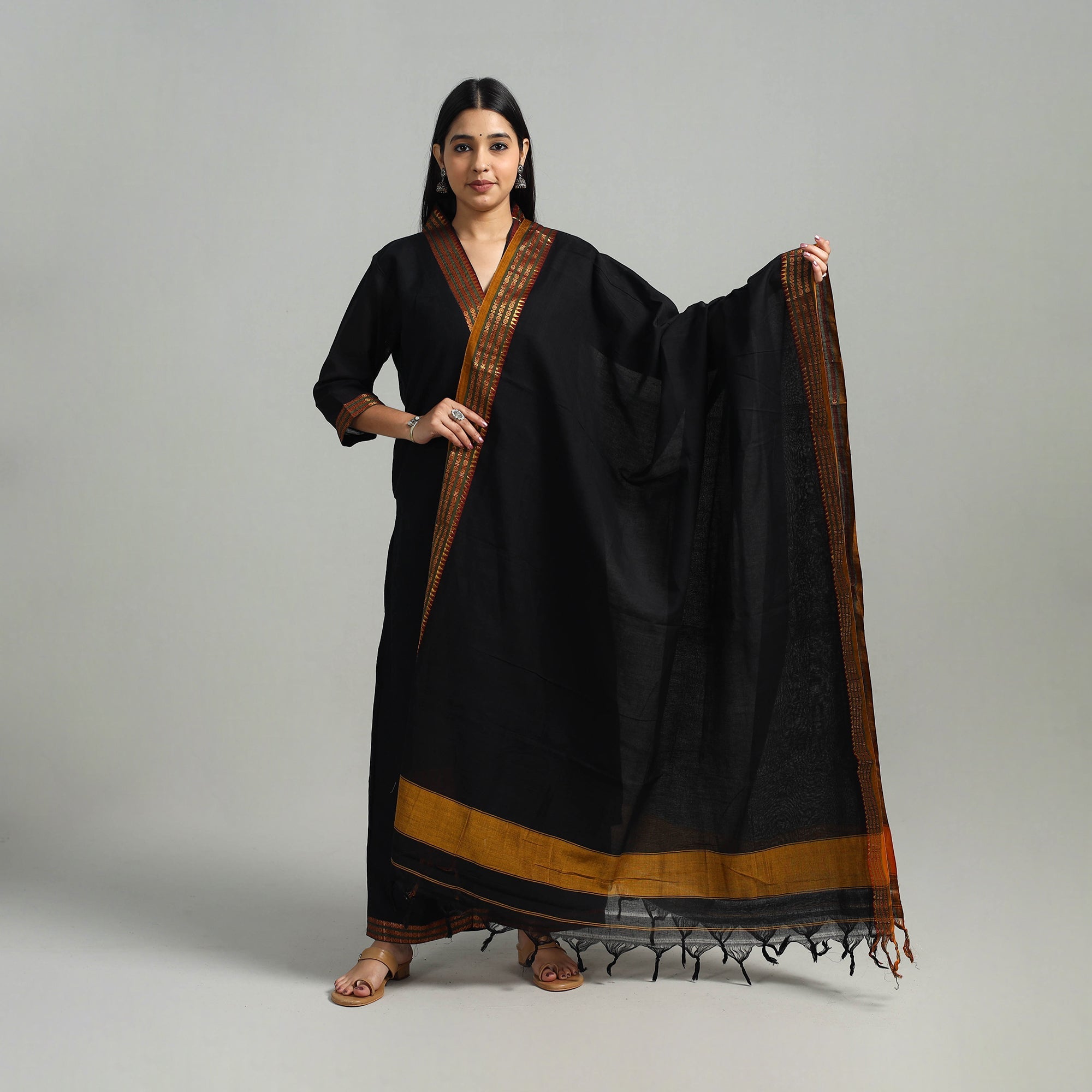 ITOKRI CASUALS Black - Cotton Dharwad Kurta Set with Palazzo & Dupatta 07