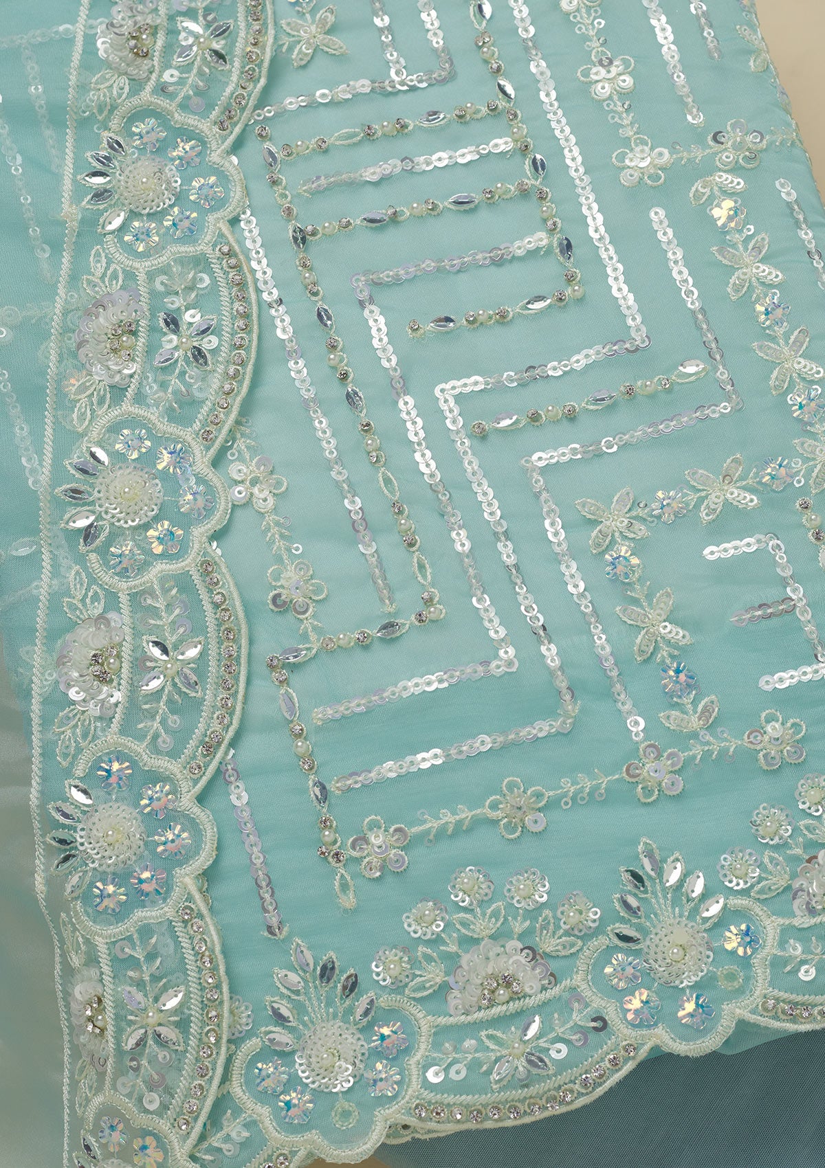 Koskii Sky Blue Sequins Organza Unstitched Salwar Suit - view 2
