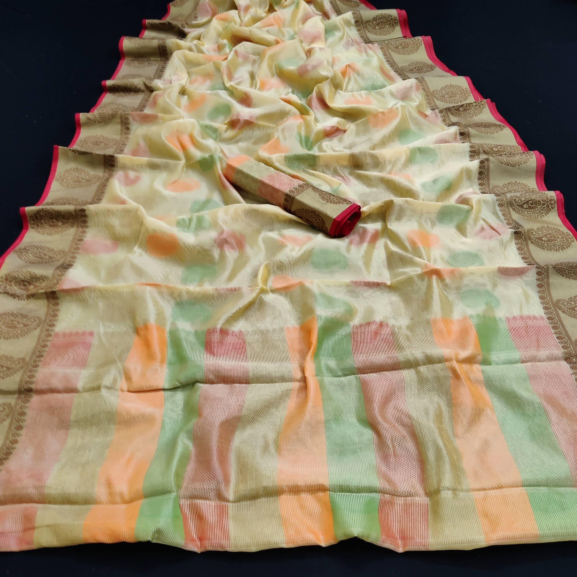 Peachmode Chikoo Festive Wear Woven Silk Saree