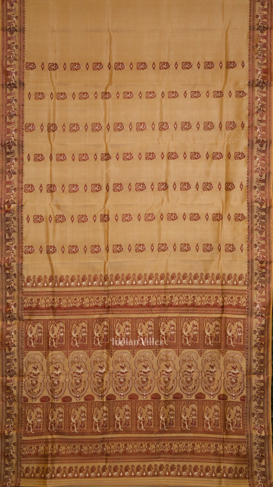 IndianVillèz Beige Handwoven Baluchari Silk Saree
