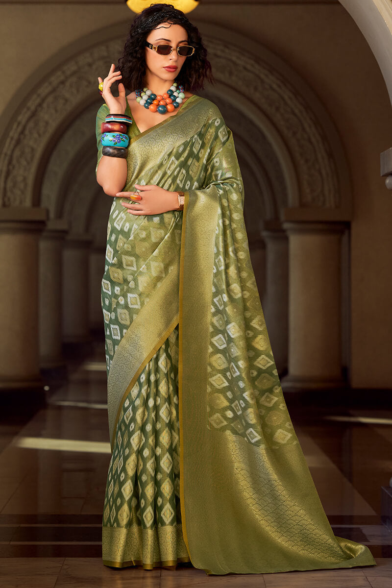 Rajpath Vivacious Green Soft Banarasi Tissue Silk Saree With Excellent Blouse Piece