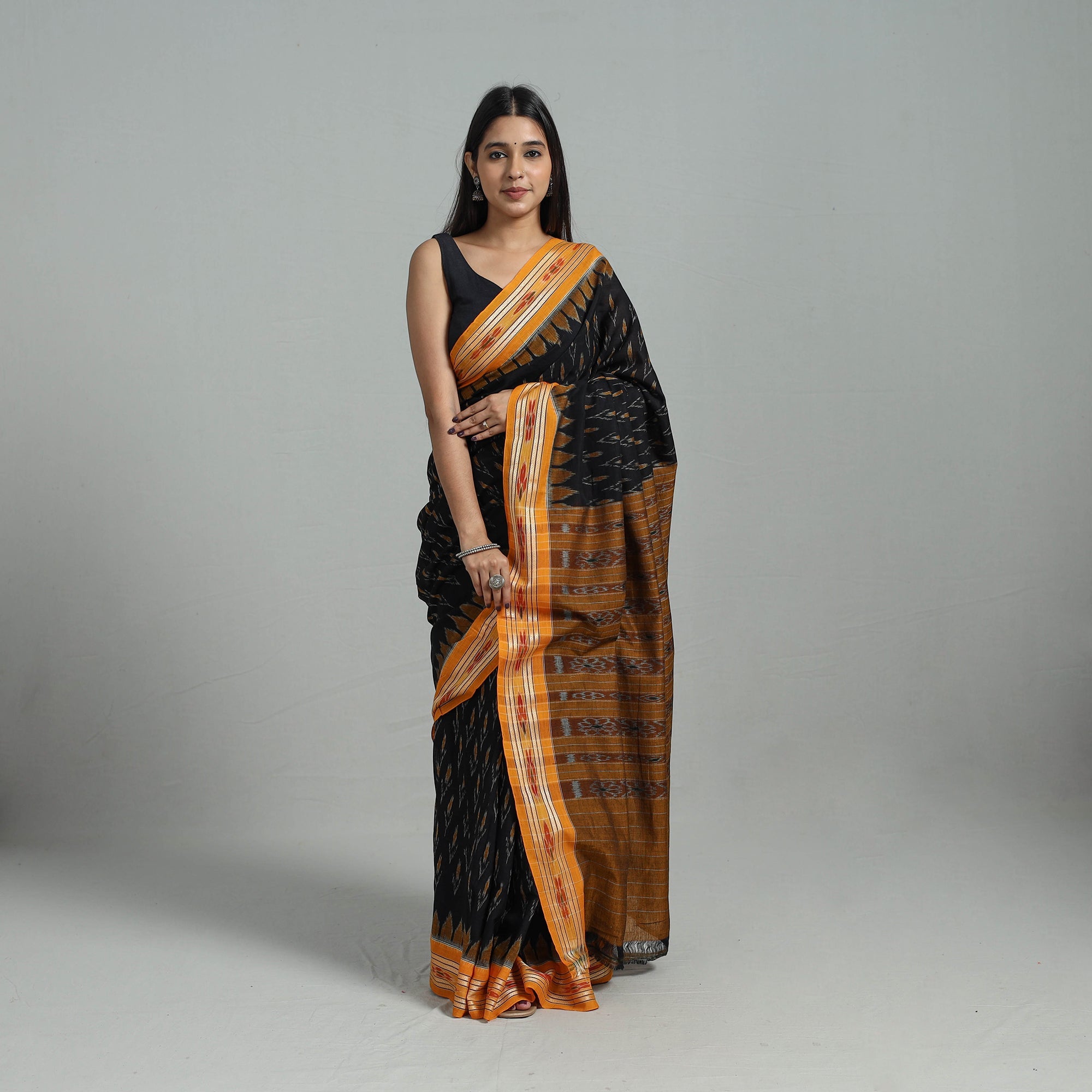 ASHOKA ASSEMBLE - CELEBRATING CRAFTS OF ODISHA Black - Ikat Weave Handloom Cotton Sambalpuri Saree 06
