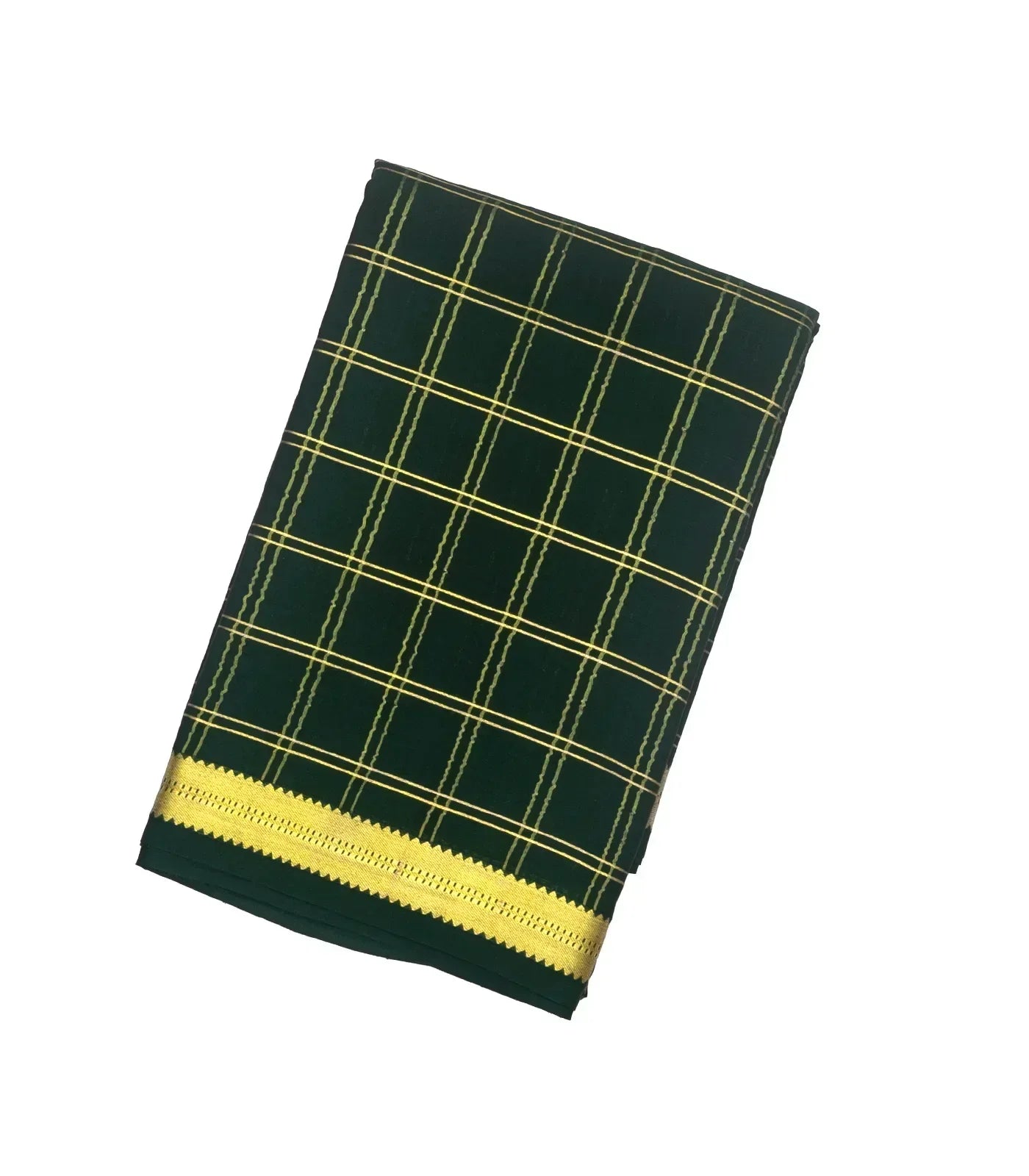 RmKV Bottle Green Mysore Crepe Silk Saree With Checks