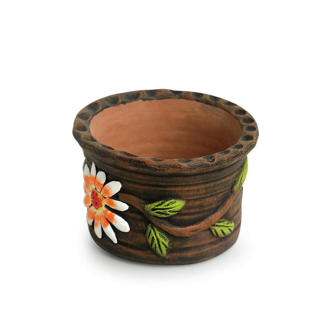EXCLUSIVELANE 'Mud Blossoms' Handmade & Handpainted Terracotta Planter Pot (4 Inch) - view 3
