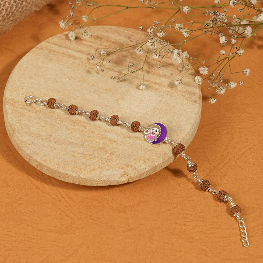 Prinjal Jewellers Rudraksha Silver Bracelet with Teddy and Moon Single Line for Kids - view 2