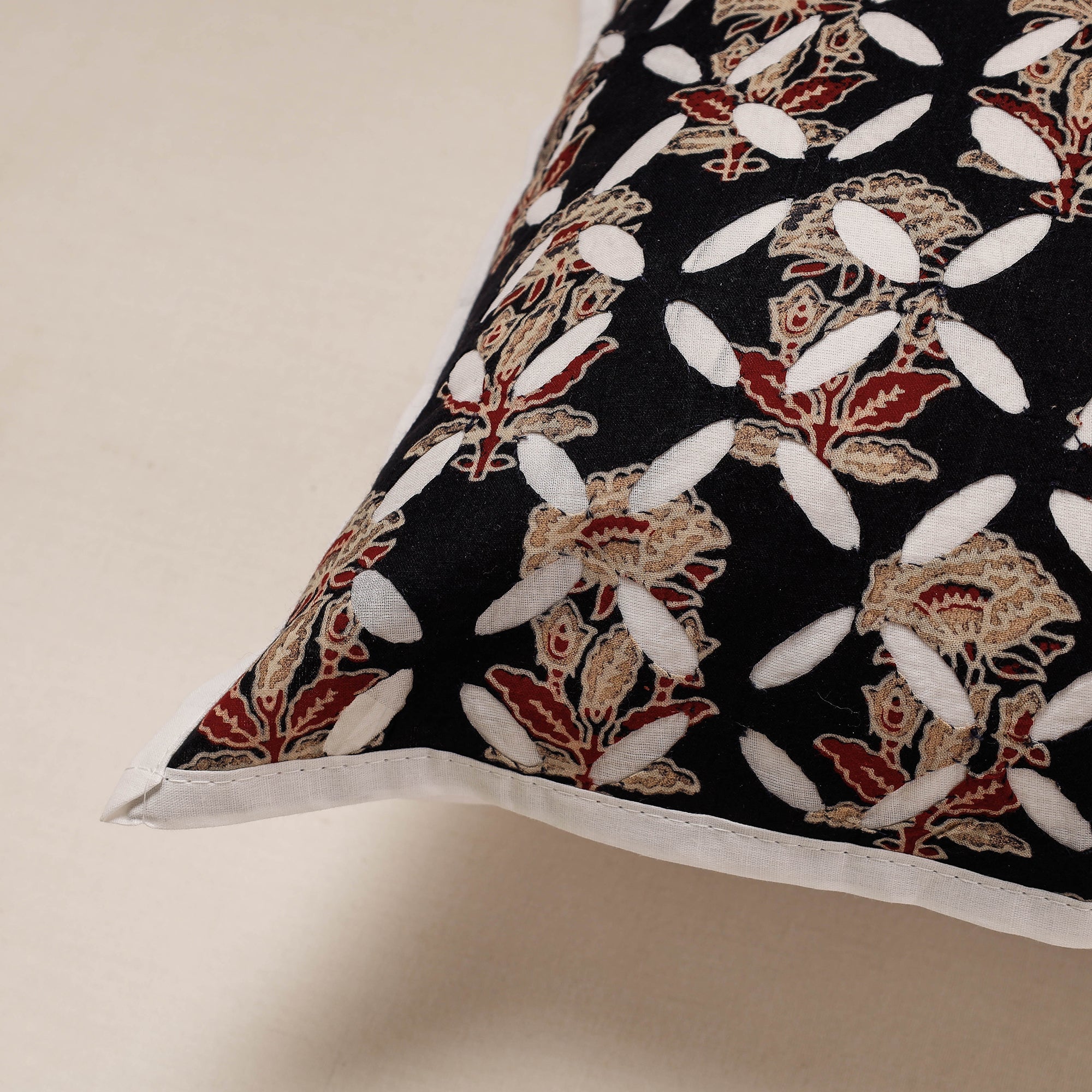 SHADES OF MARUDHARA Black - Cutwork Cotton Applique Cushion Cover (16 x 16 in) - view 2