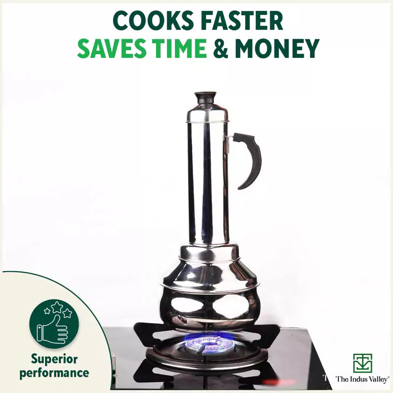The Indus Valley Stainless Steel Puttu Maker, Premium Quality, 100% Toxin-free, Non-stick, Bakelite Handle, Induction & Gas - view 6