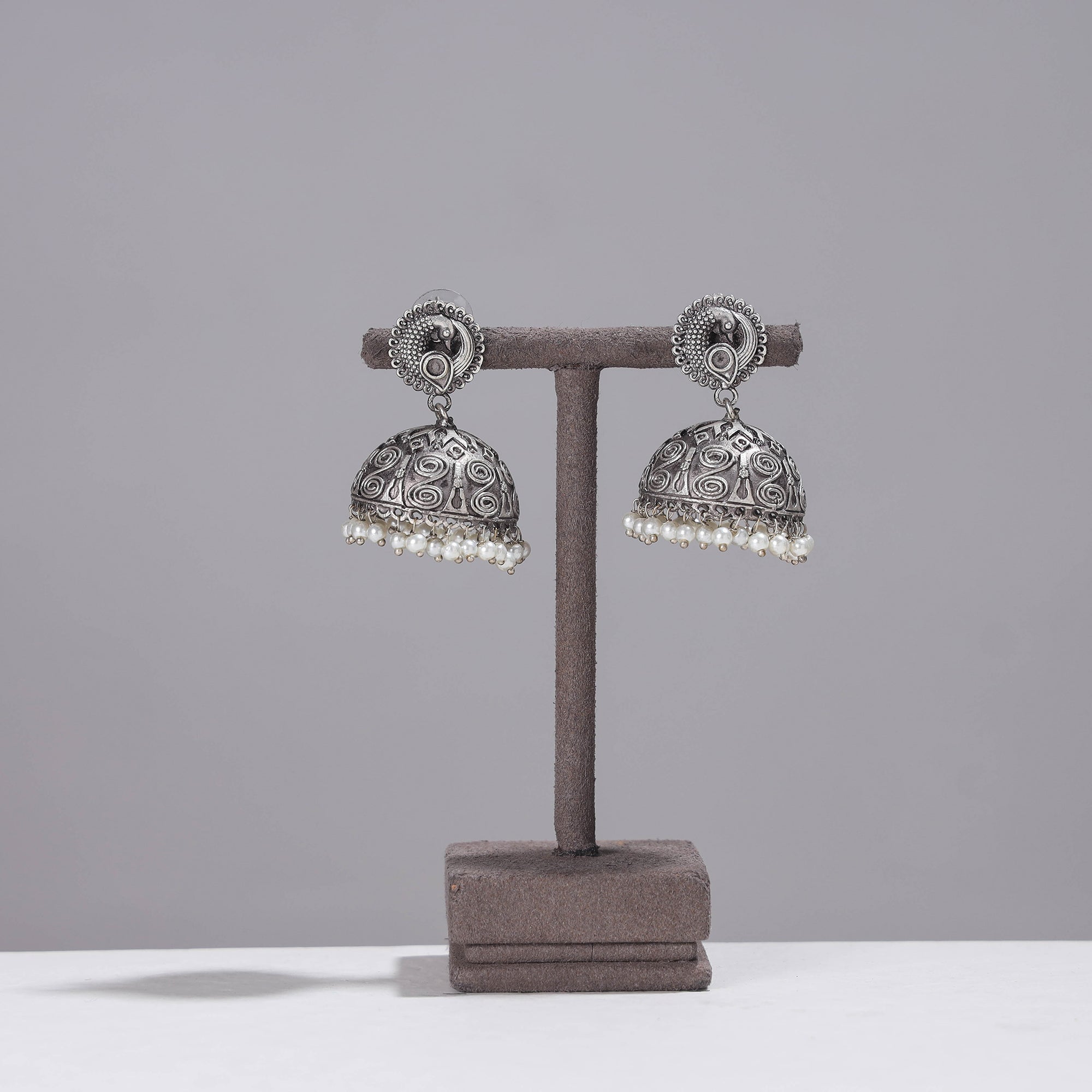WHITE RIVER STORIES Antique Finish Oxidised German Silver Jhumki Earrings