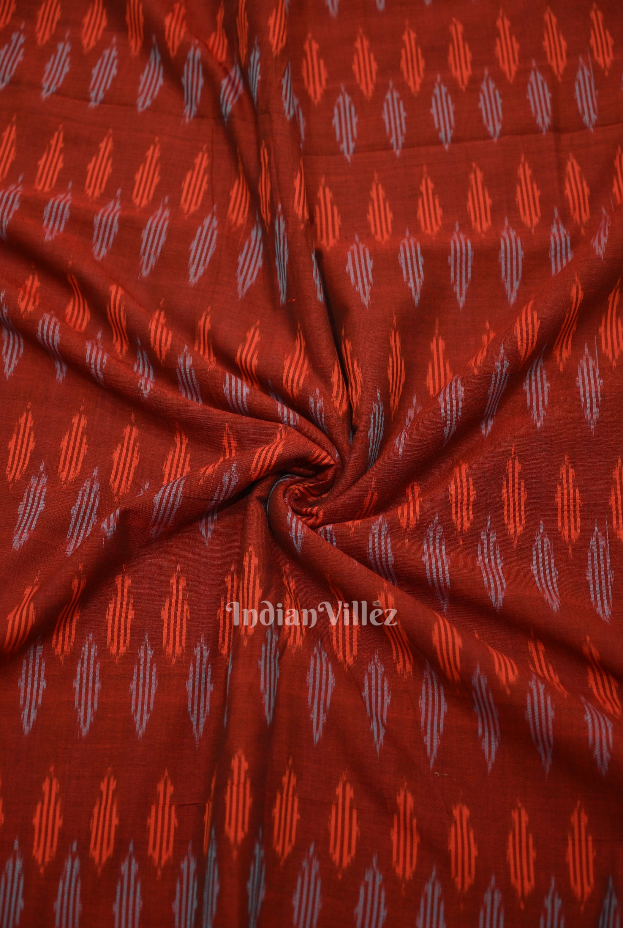 IndianVillèz Maroon Pochampally Ikat Cotton Fabric