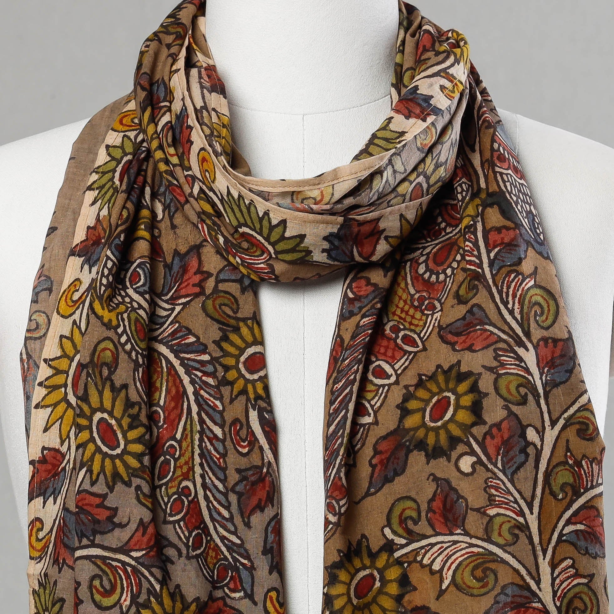 DWARAKA PLUS Brown - Handpainted Kalamkari Cotton Stole - view 3
