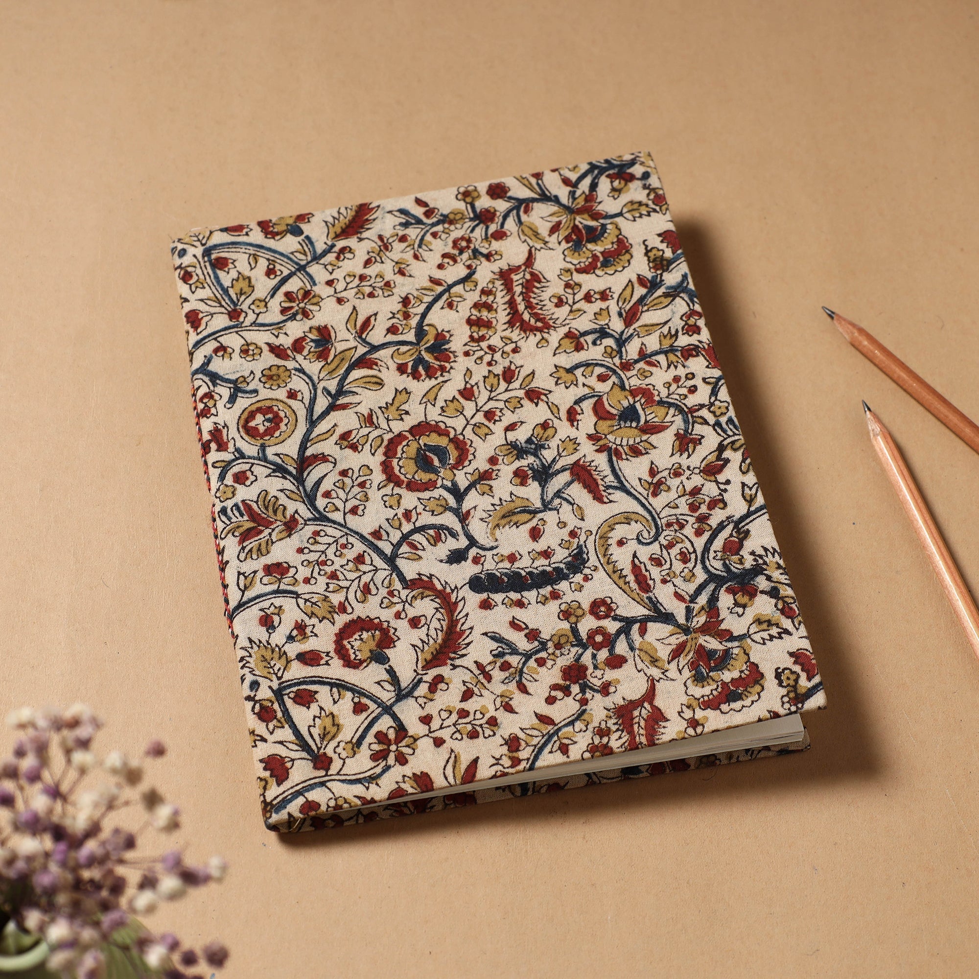BINDAAS UNLIMITED Beige - Kalamkari Fabric Cover Handmade Paper Notebook (9 x 7 in)