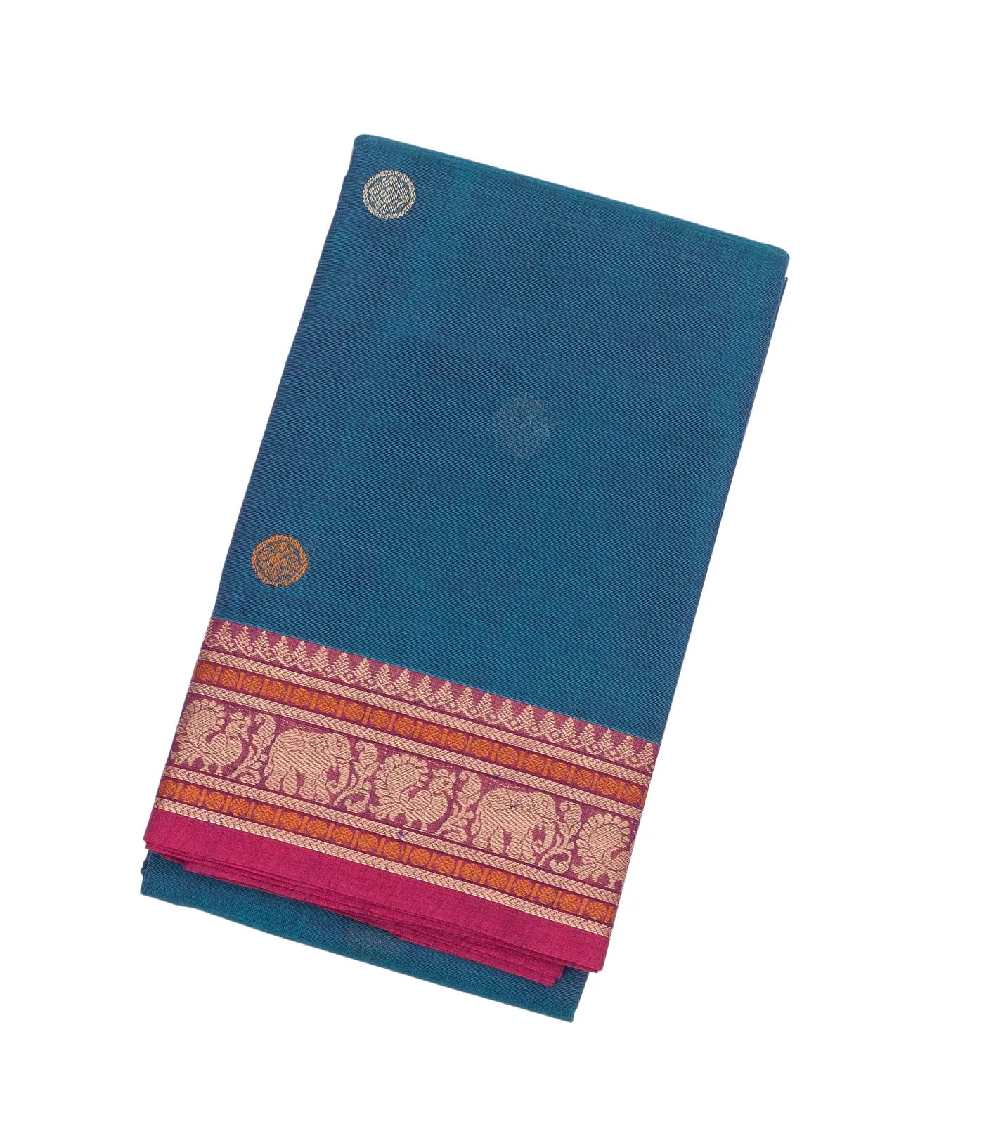 RmKV Blue Handloom Kanchi Cotton Saree With Annam & Diamond Buttas