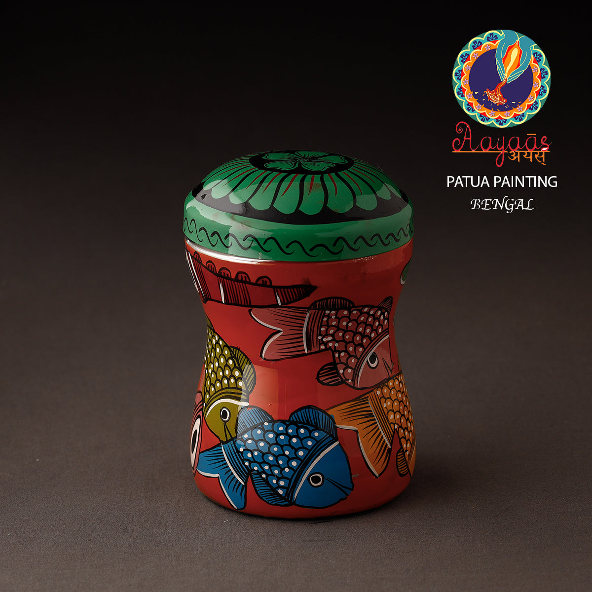 AAYAAS Bengal Patua Handpainted Stainless Steel Multi Utility Container