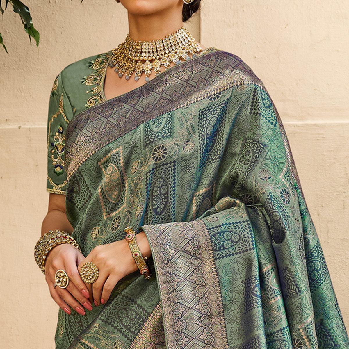 Peachmode Multicolor Festive Wear Woven Silk Saree - view 2