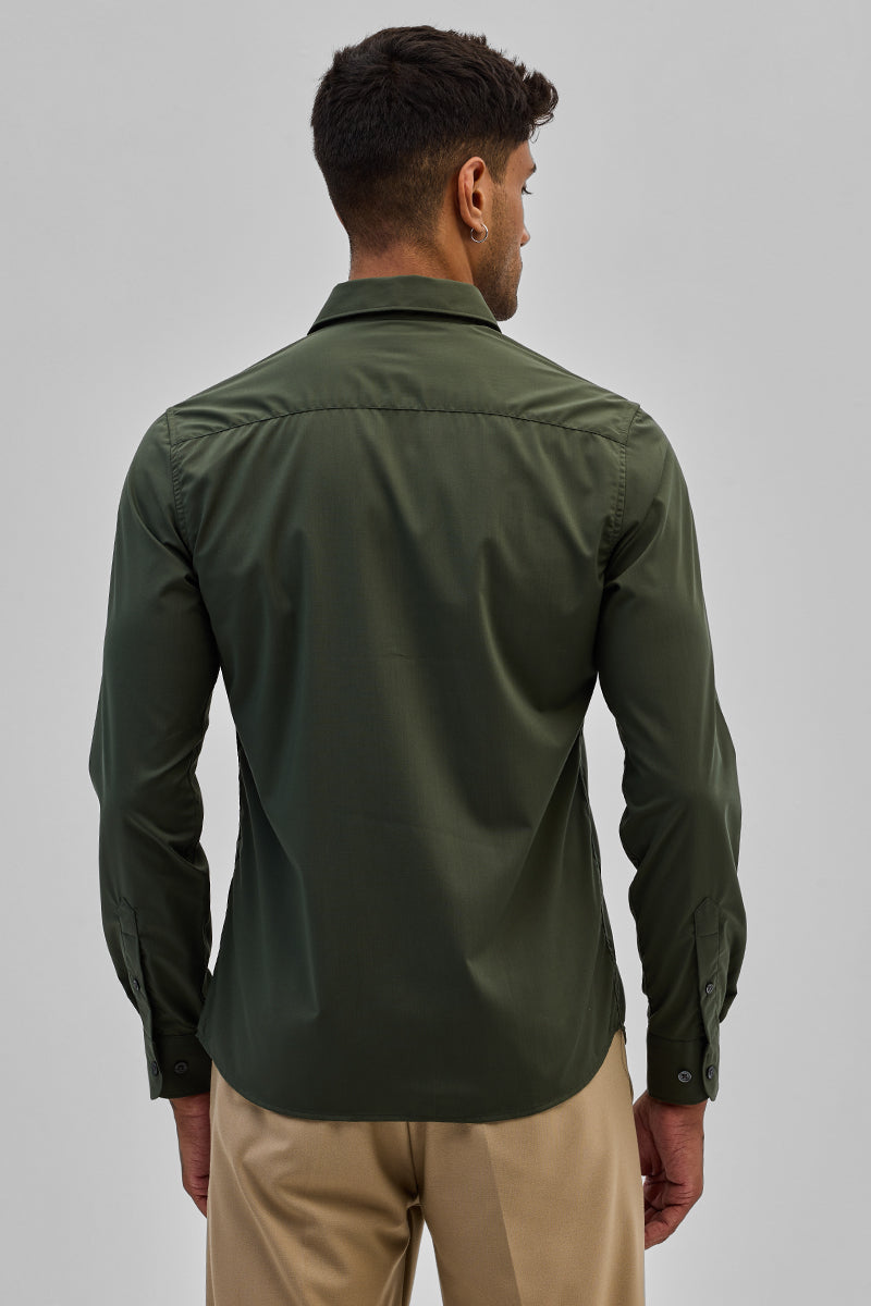 SNITCH Olive Slim Fit Stretch Shirt - view 8