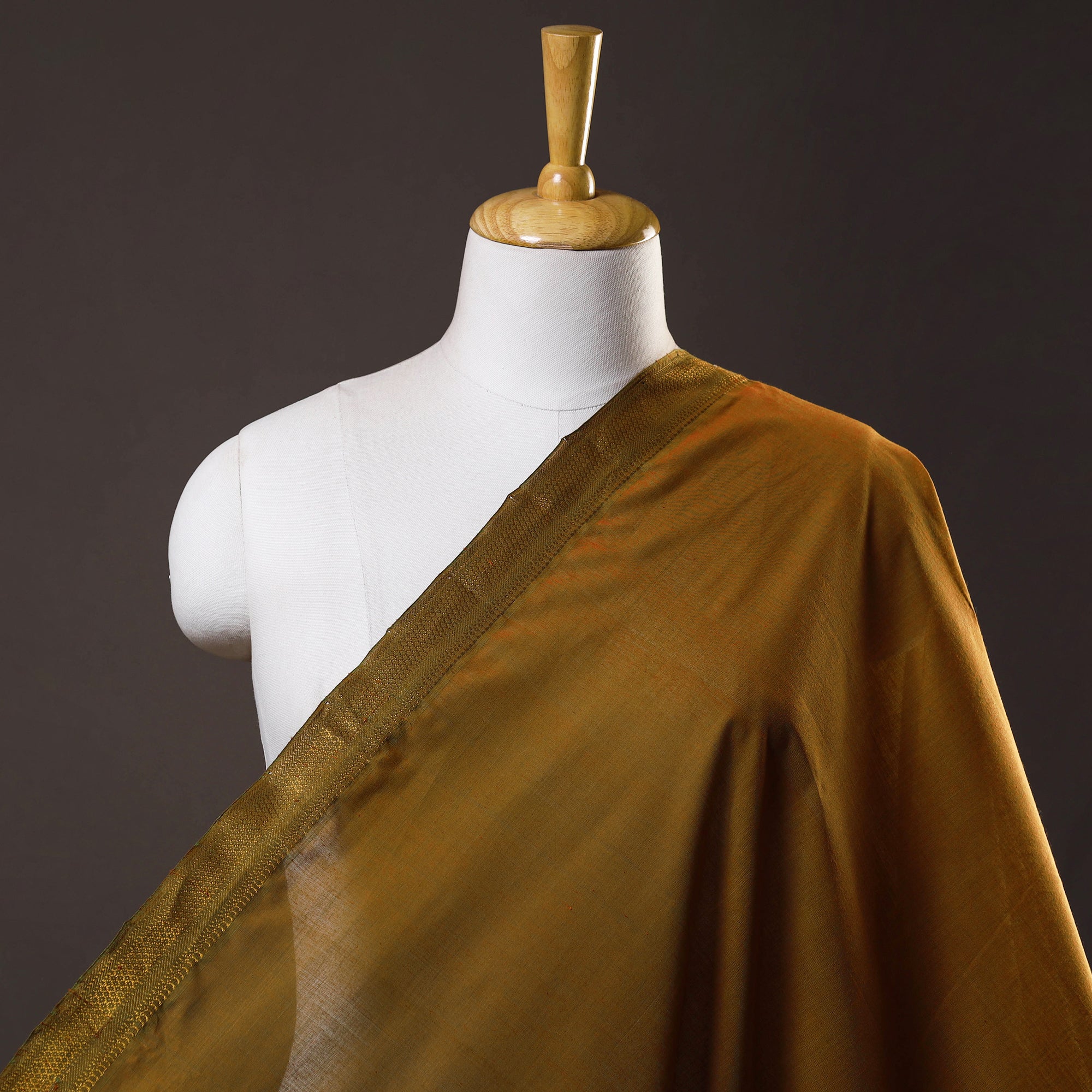 SOUTH KARGHA Brown - Mangalagiri Handloom Cotton Nizam Zari Border Fabric 39