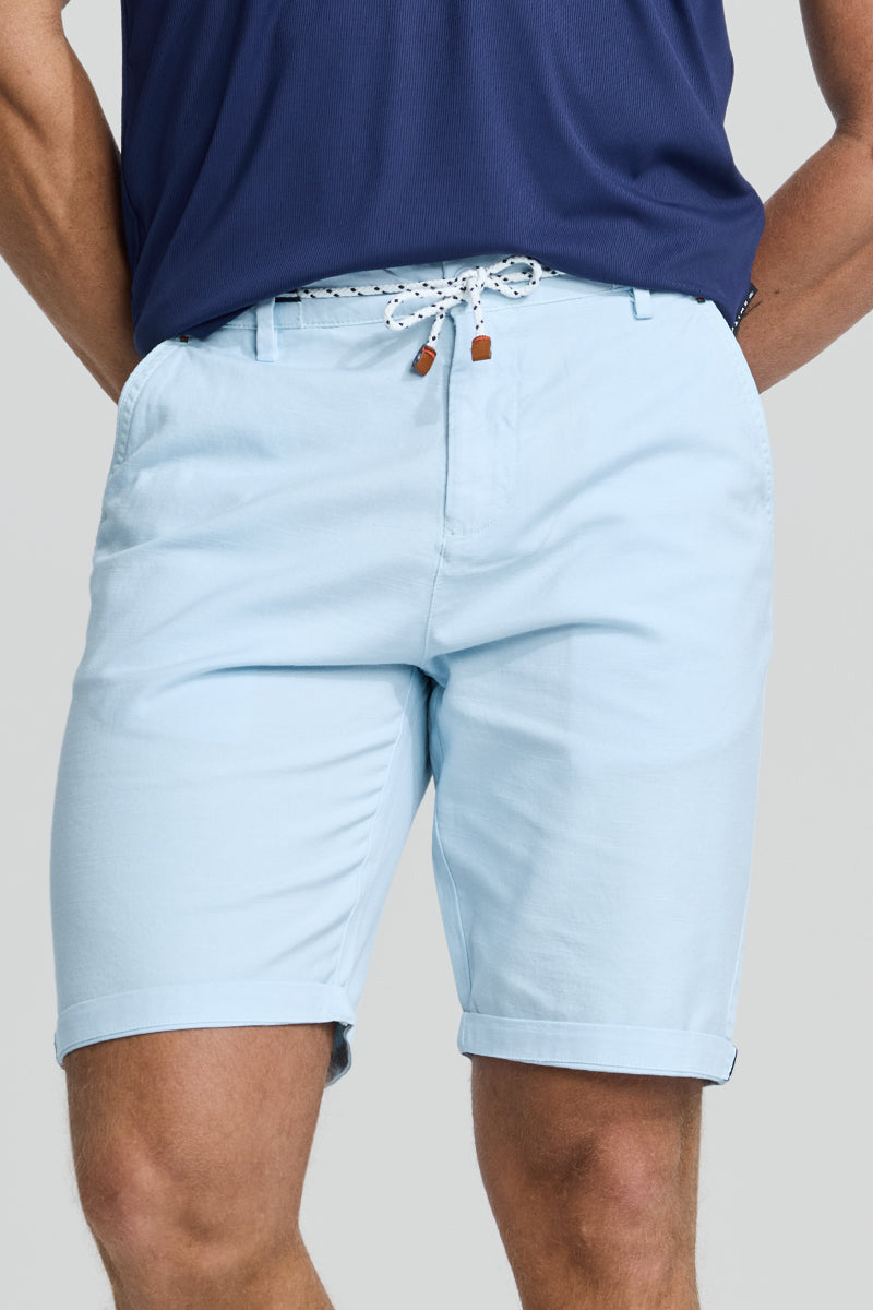 SNITCH Light Blue Plain Linen Regular Fit Shorts