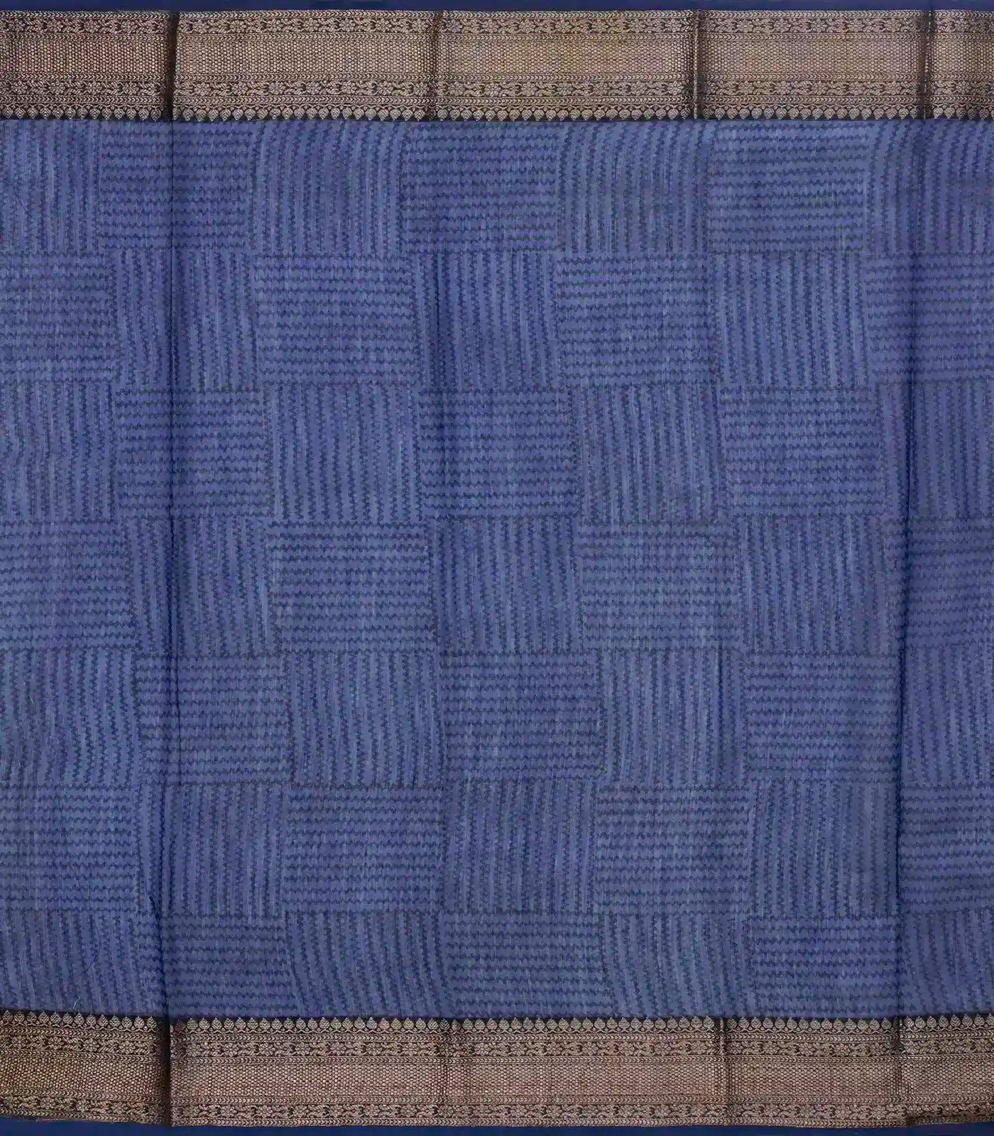 RmKV Navy Blue Woven Chanderi Cotton Saree With Printed Chevron Motifs - view 4