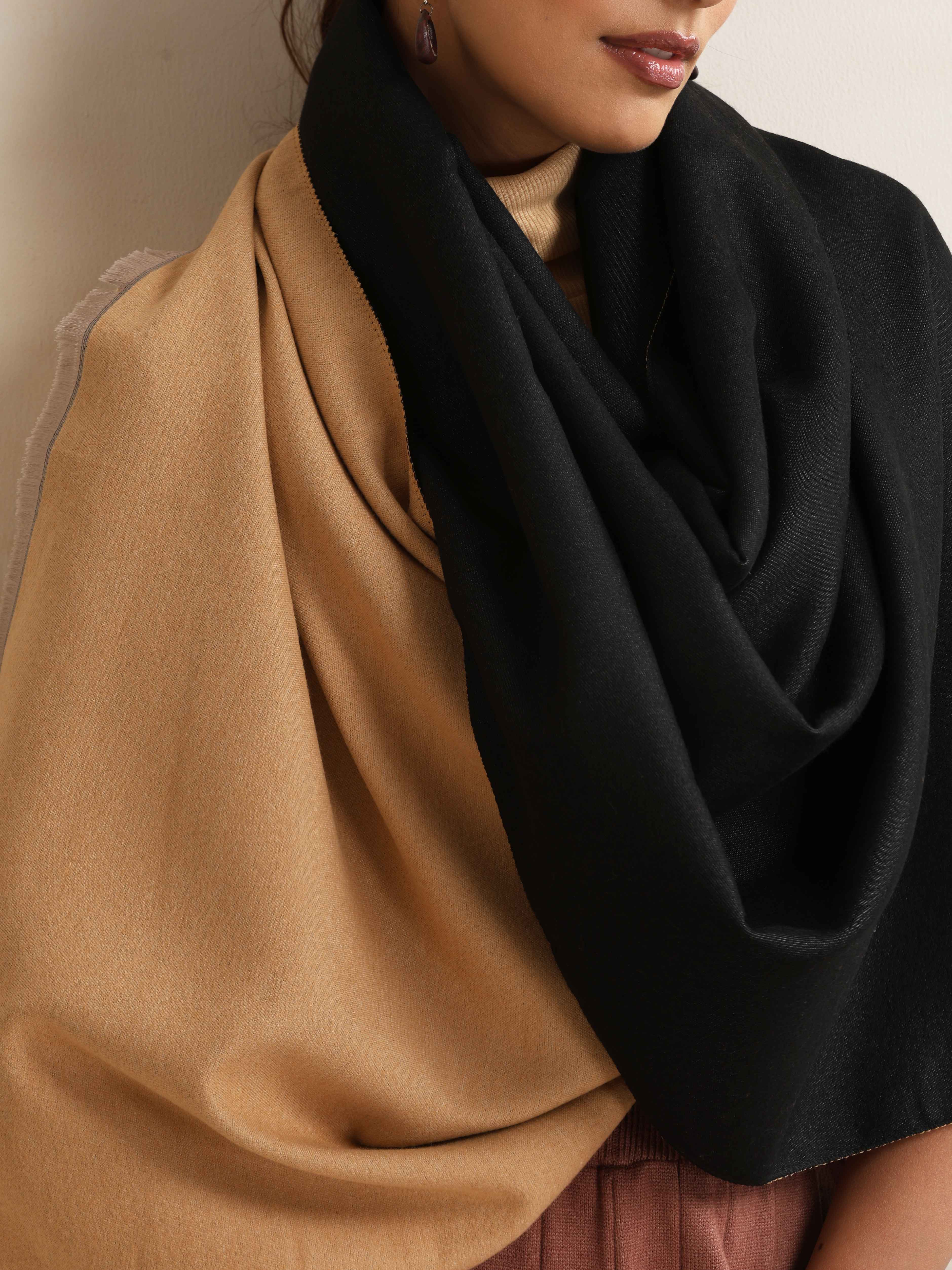 trueBrowns Black Reversible Woollen Stole - view 4