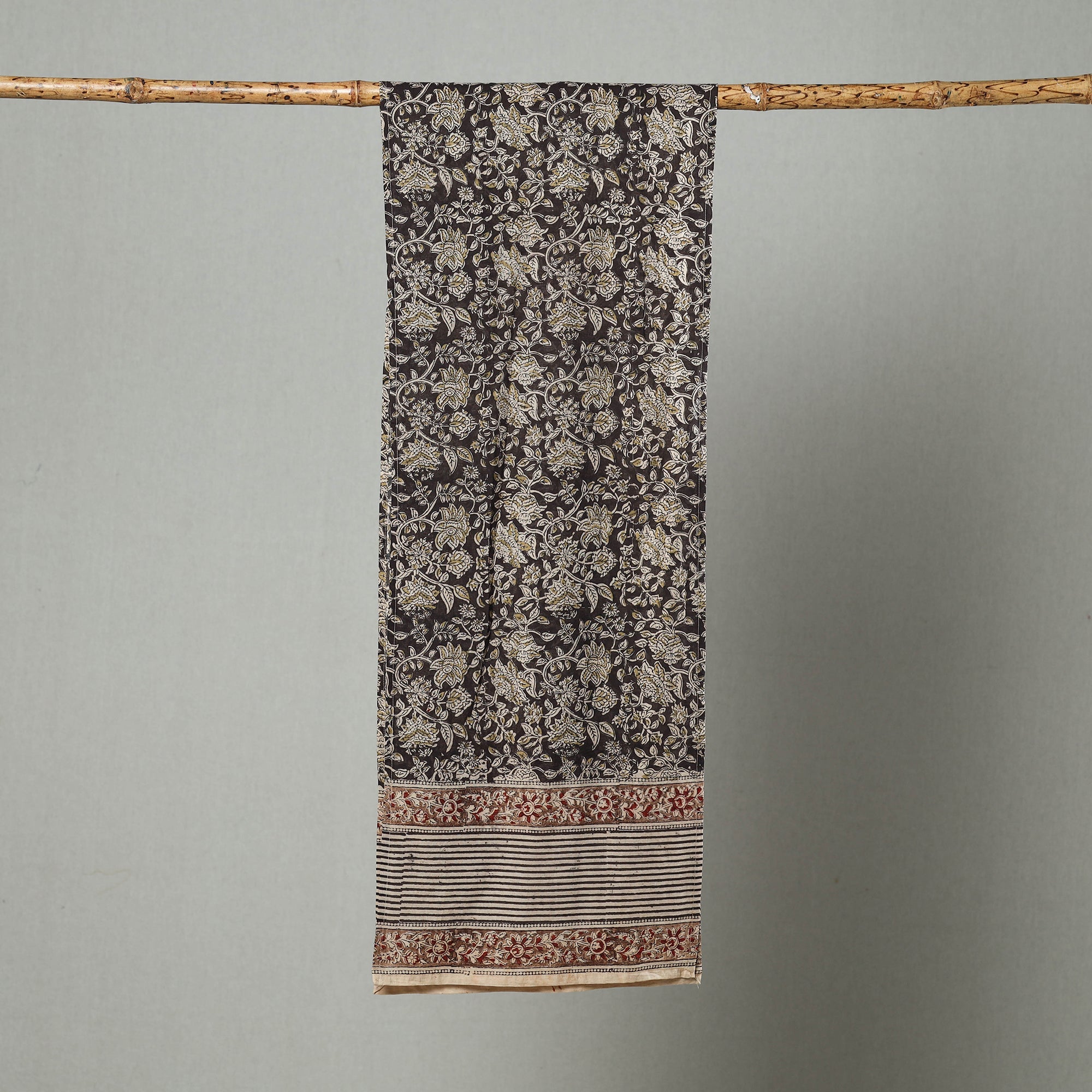 PITCHUKA SRINIVAS KALAMKARI PEDANA Black - Pedana Block Print Natural Dyed Cotton Kalamkari Stole 01 - view 2