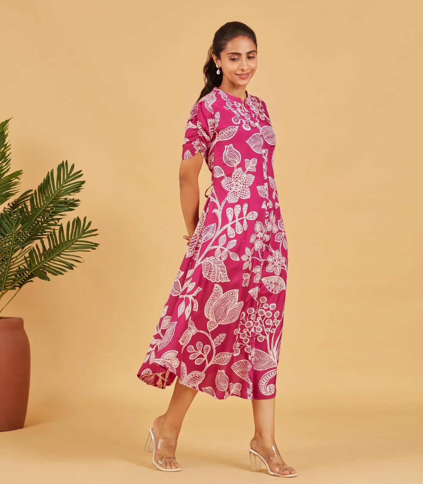 RmKV Bright Rose Printed Dress – Pink